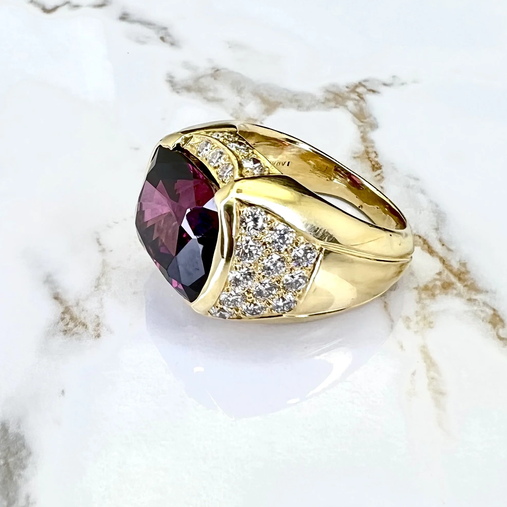 GIA Cert 16.27ct Rhodolite Garnet 18K Ring with 1.8ct Diamonds Size 9 3/4