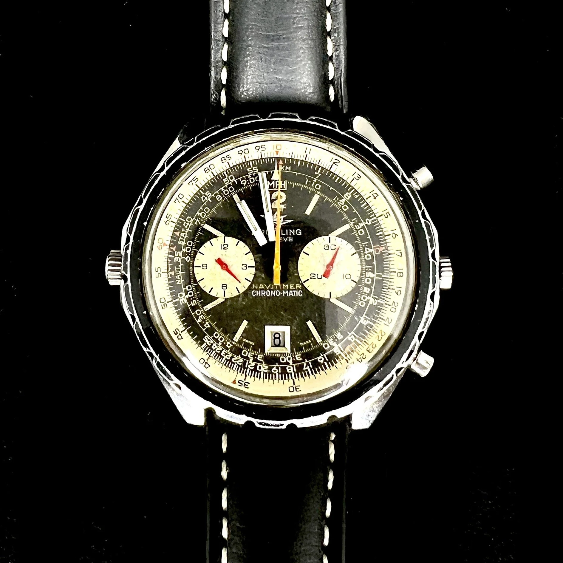 Vintage Breitling Navitimer Chrono-Matic 1806 Panda Dial Mens Watch Great Patina