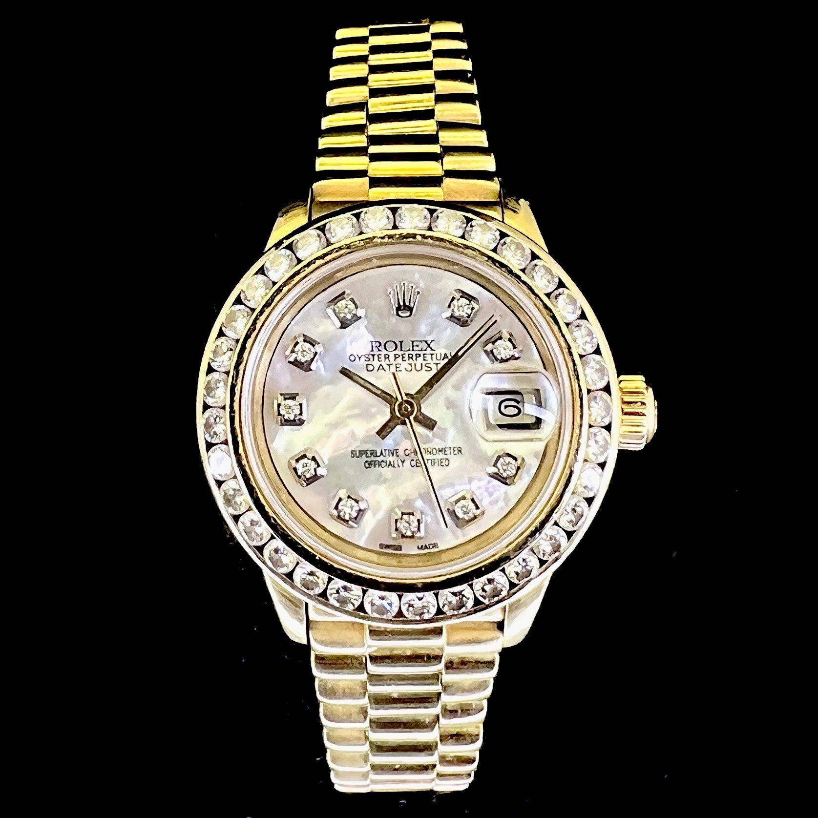 ROLEX DATEJUST PRESIDENT 69178 18K YELLOW GOLD MOP DIAMOND DIAL/BEZEL 26MM 1991