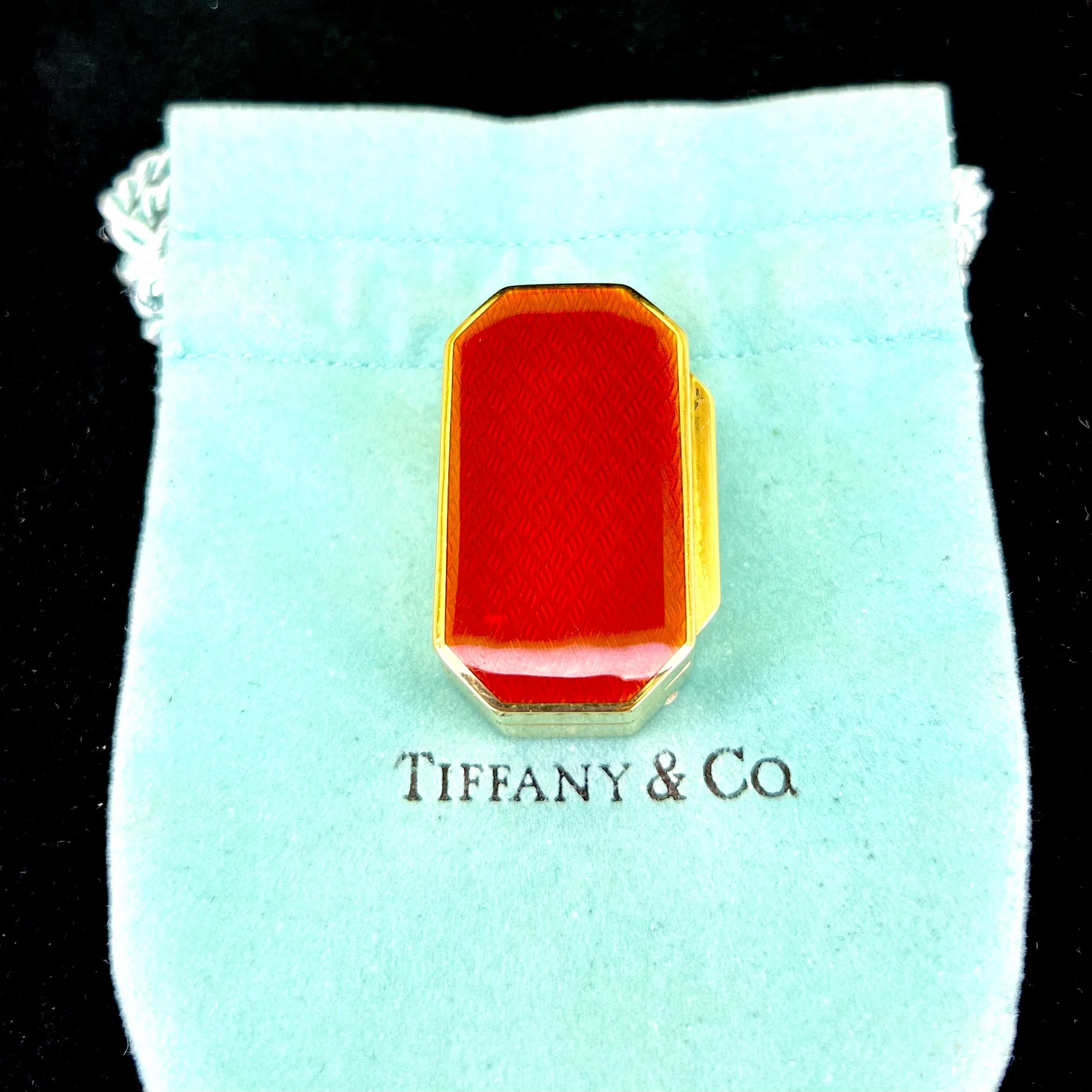 Tiffany & Co 18K Yellow Gold Red Enamel 37GRAMS Pill Box
