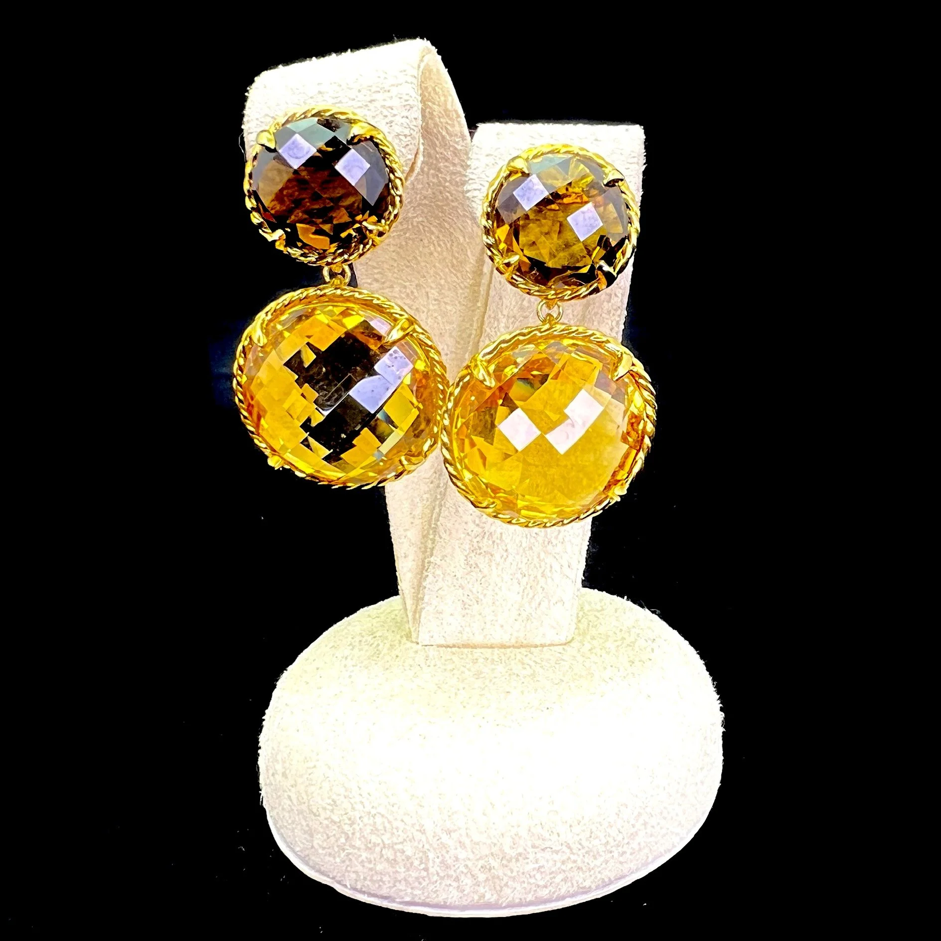 David Yurman 18k Yellow Gold Chatelaine Double Drop Earrings 24CTW Citrine