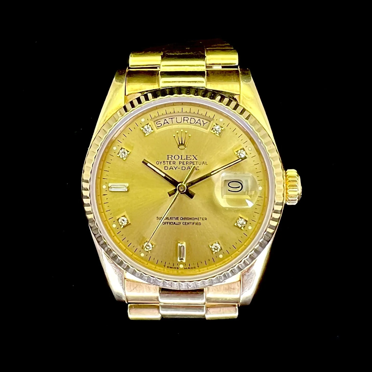 Mens Rolex 18k Yellow Gold Day Date President Watch Factory Diamond Dial 18038
