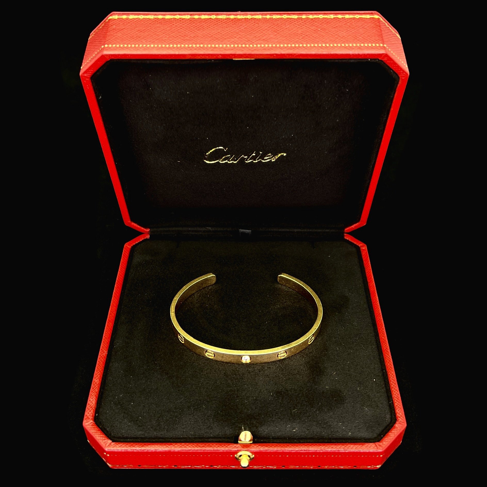 CARTIER LOVE DIAMOND CUFF BRACELET 18K YELLOW GOLD Size 18