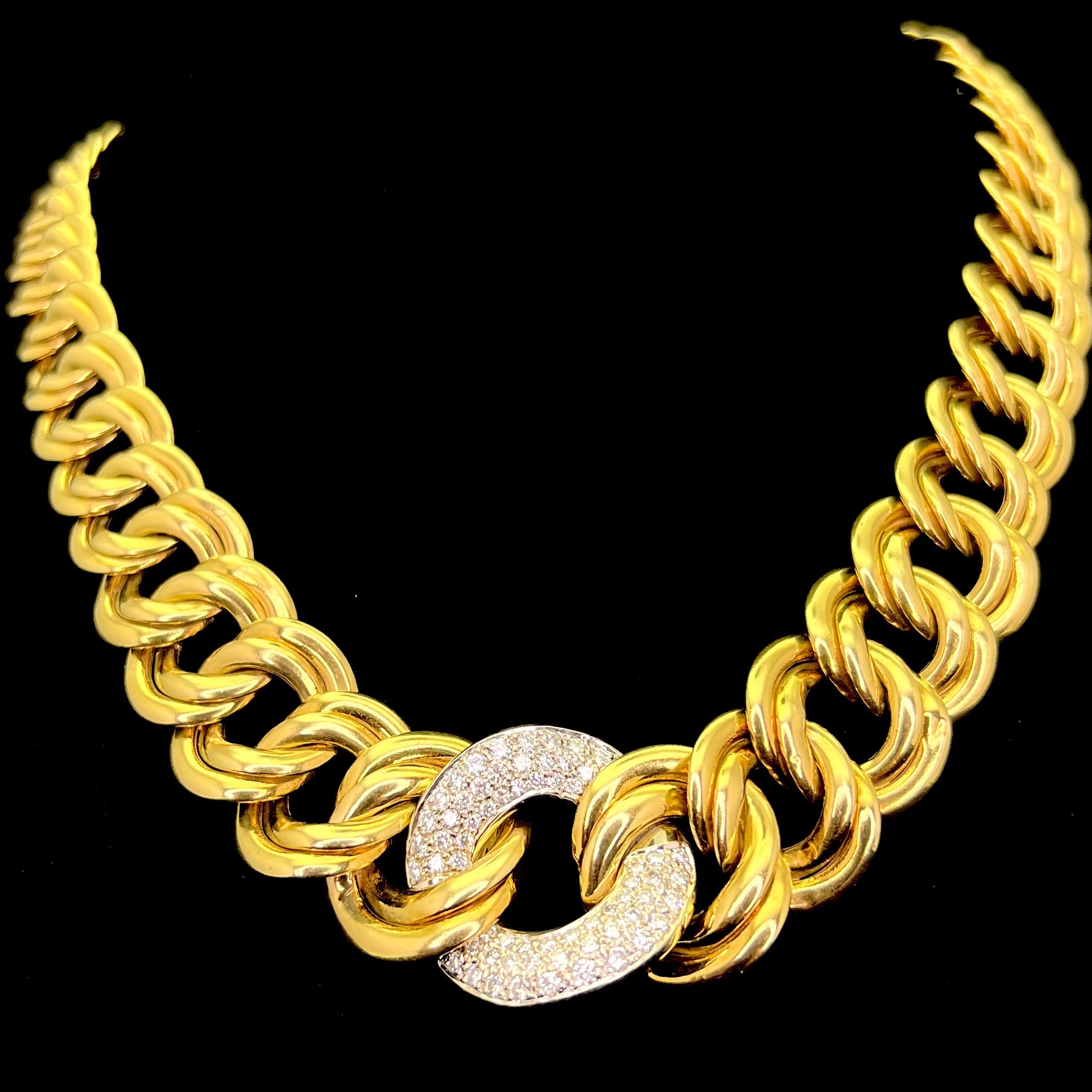 VINTAGE ITALIAN 3.15CTW DIAMOND FLAT CUBAN LINK NECKLACE 1960's LT HALLMARK 60G