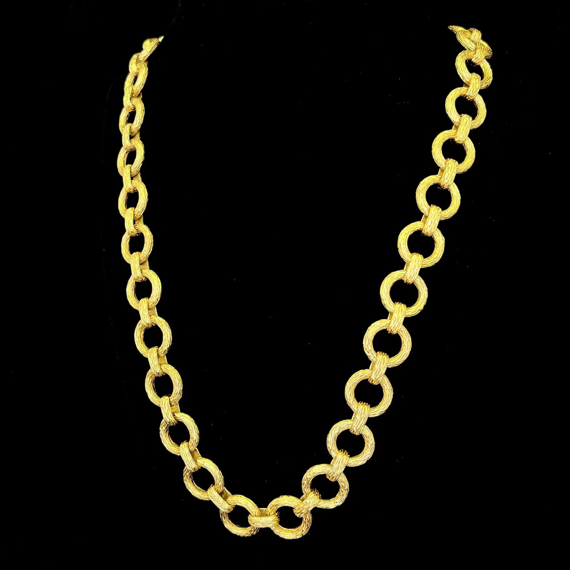 Hammerman Brothers 14k Yellow Gold brushed round link necklace 28inch 1960's