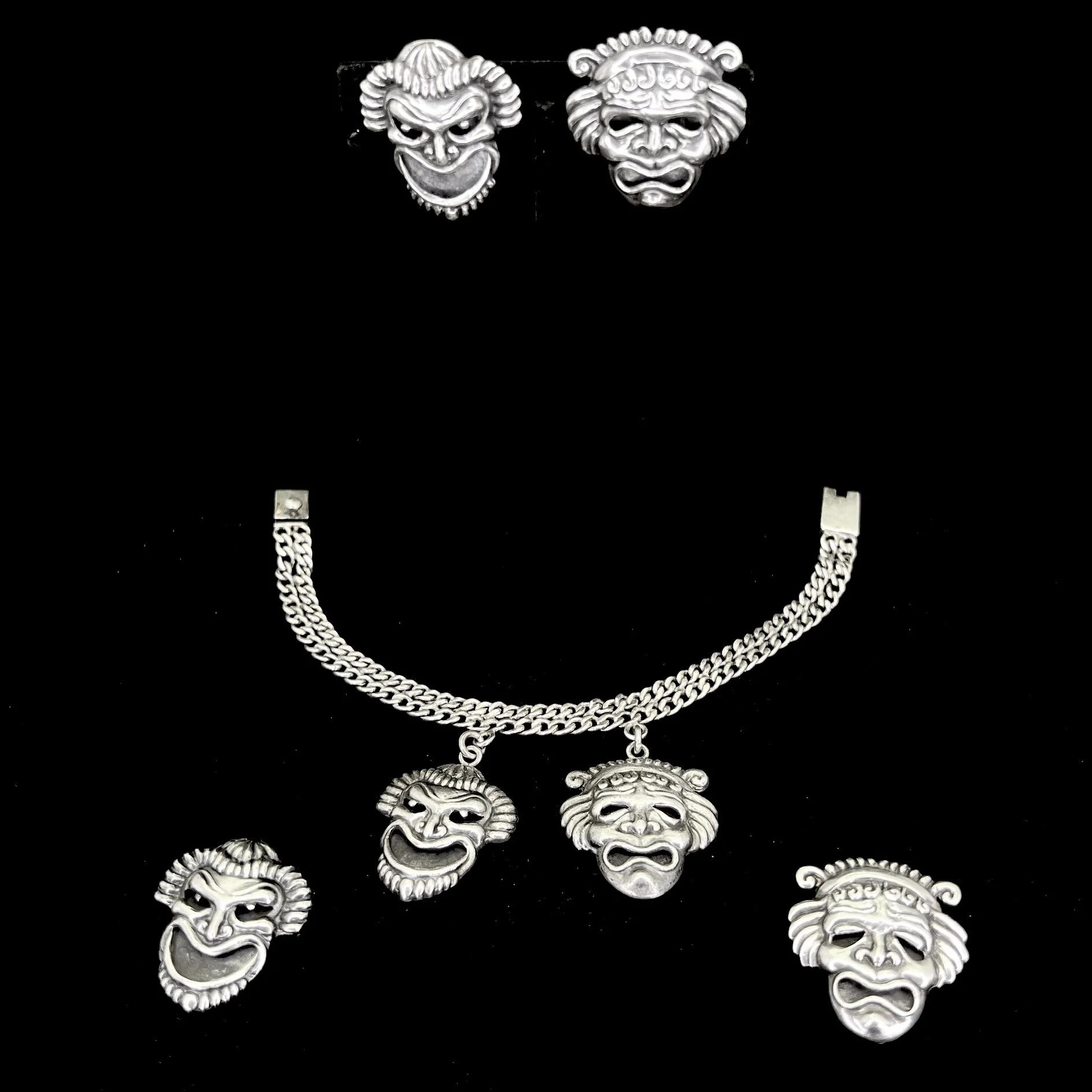 Margot de Taxco #5458 Sterling Silver Vintage Set of (7) Bracelet Pins Earrings