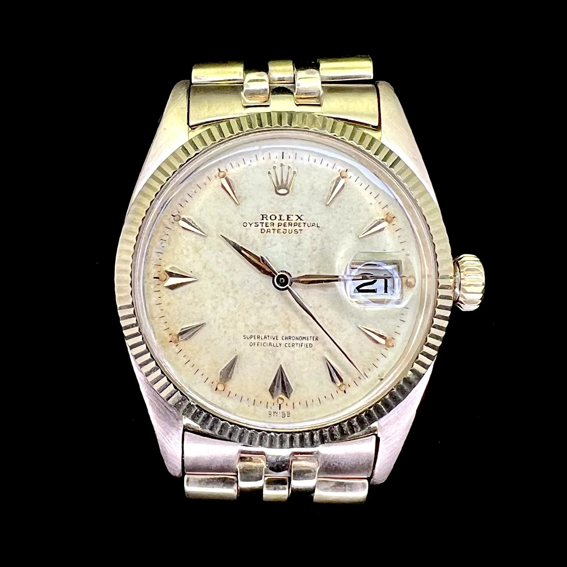 ROLEX 6605 DateJust 1954 18K Pink Gold Oyster Perpetual BIG LOGO Red Black Date
