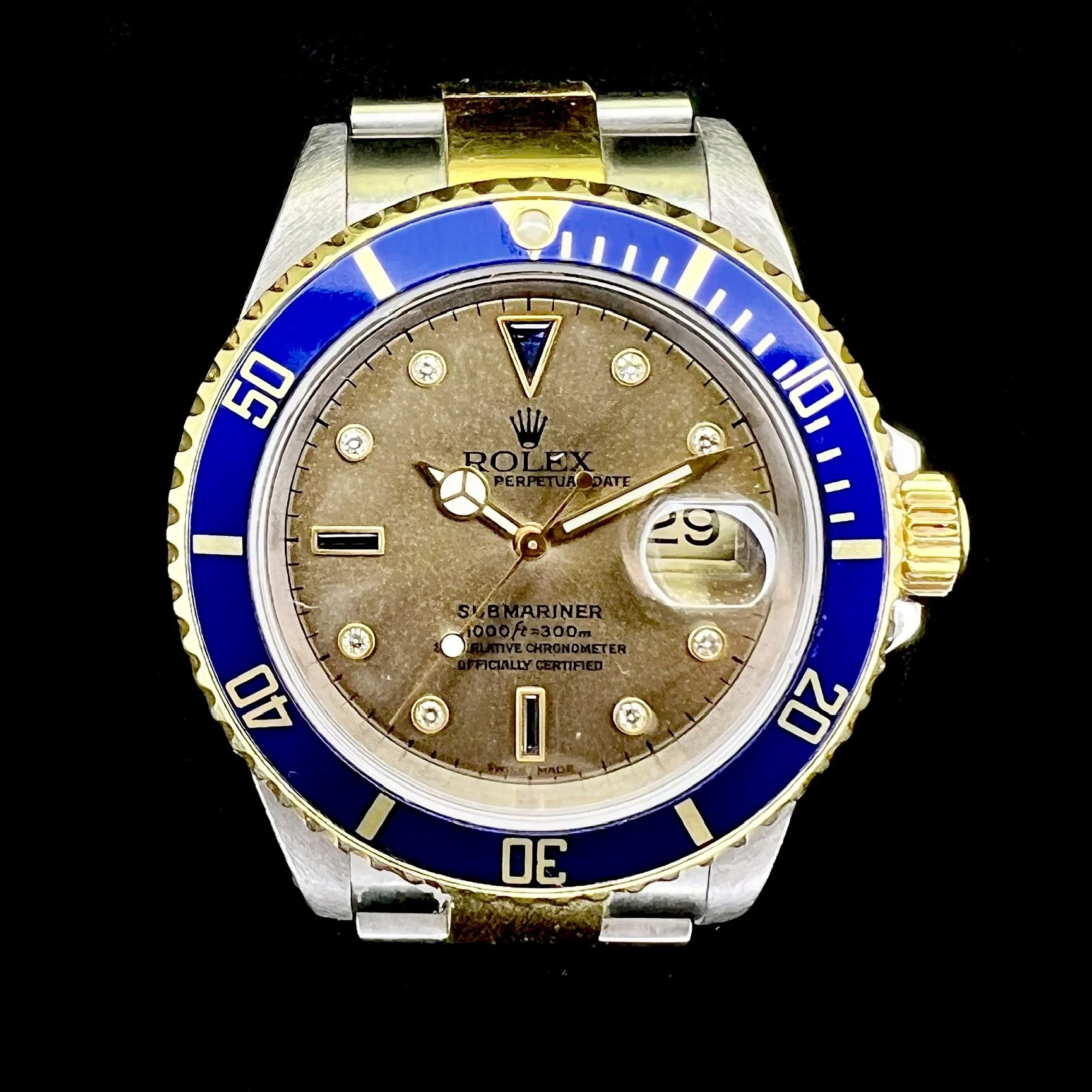 Rolex Serti Submariner 16613 Two-Tone Factory Champagne Tropic Dial 40mm 2000