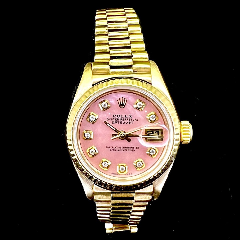 ROLEX LADIES DATEJUST 69178 PINK MOP DIAMOND 18K GOLD WATCH BOX