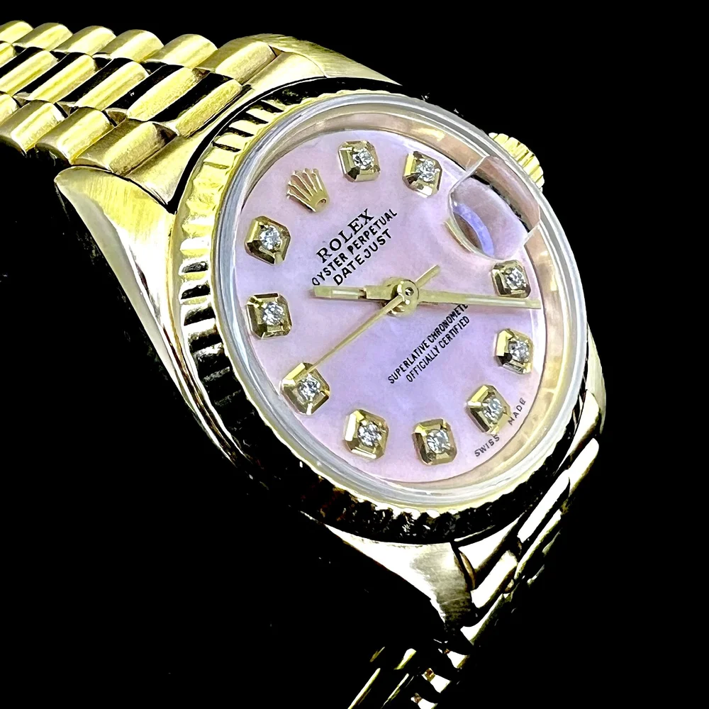 ROLEX LADIES DATEJUST 69178 PINK MOP DIAMOND 18K GOLD WATCH BOX