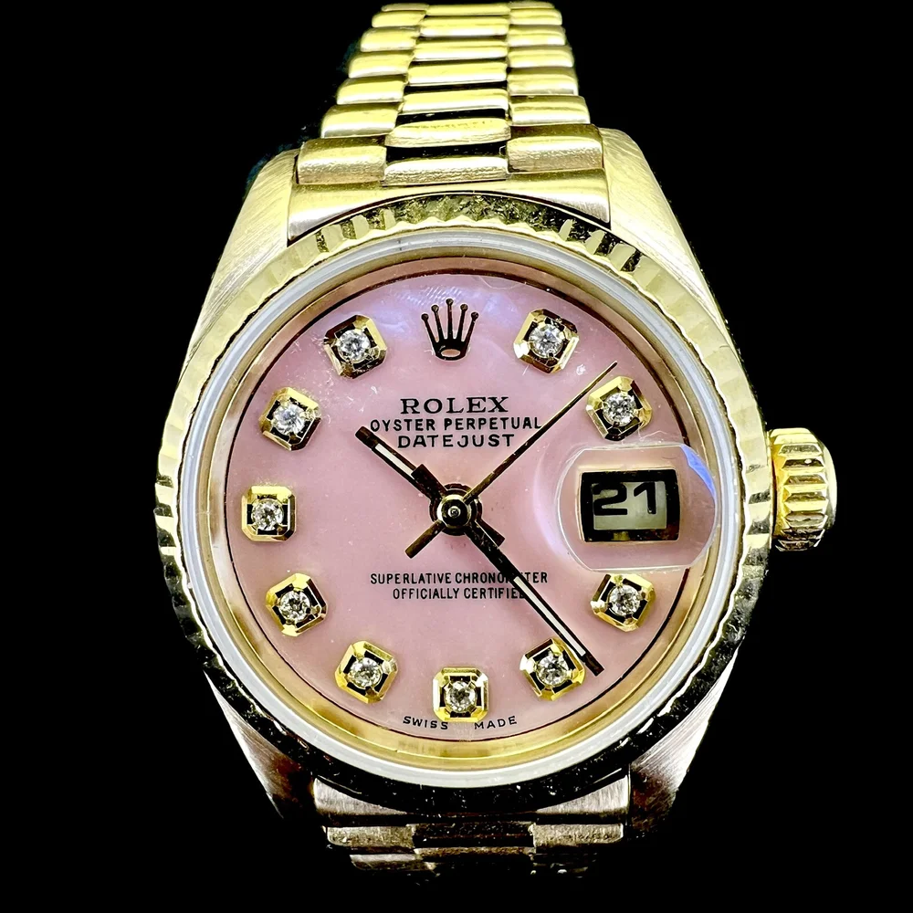 ROLEX LADIES DATEJUST 69178 PINK MOP DIAMOND 18K GOLD WATCH BOX