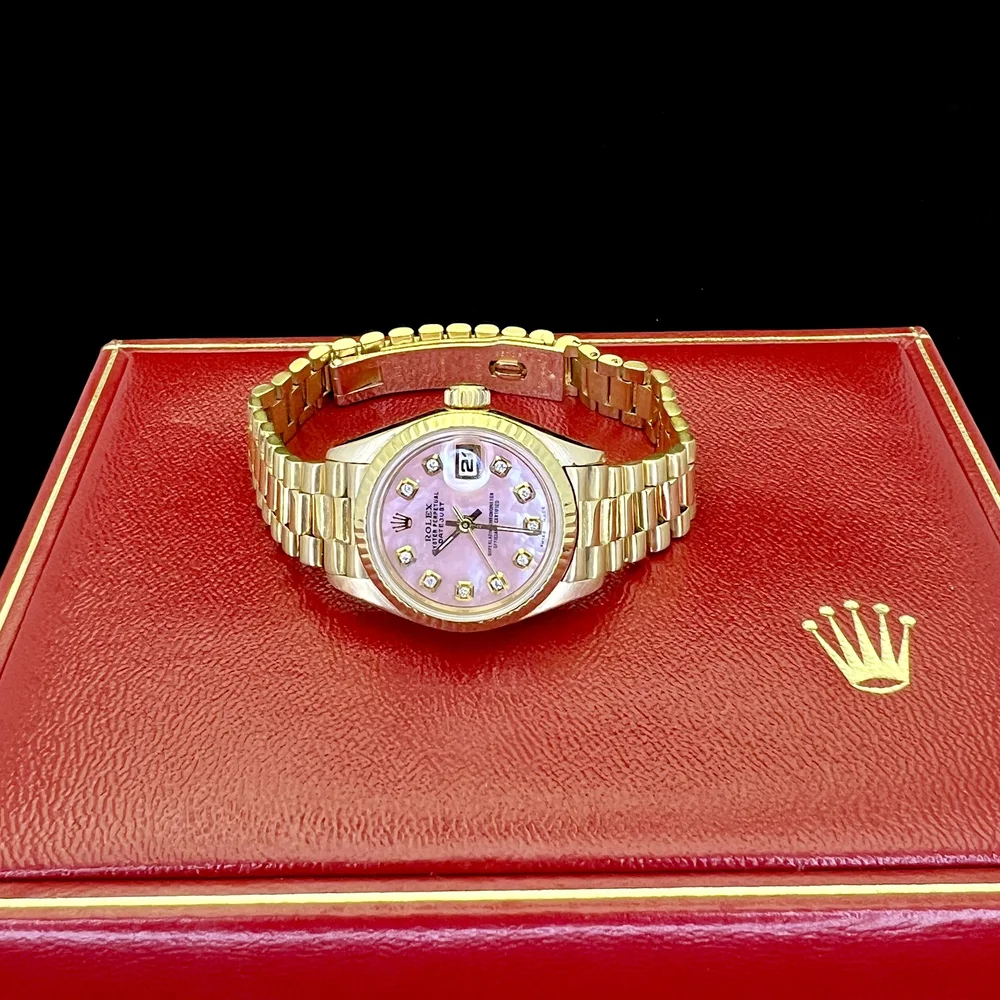 ROLEX LADIES DATEJUST 69178 PINK MOP DIAMOND 18K GOLD WATCH BOX