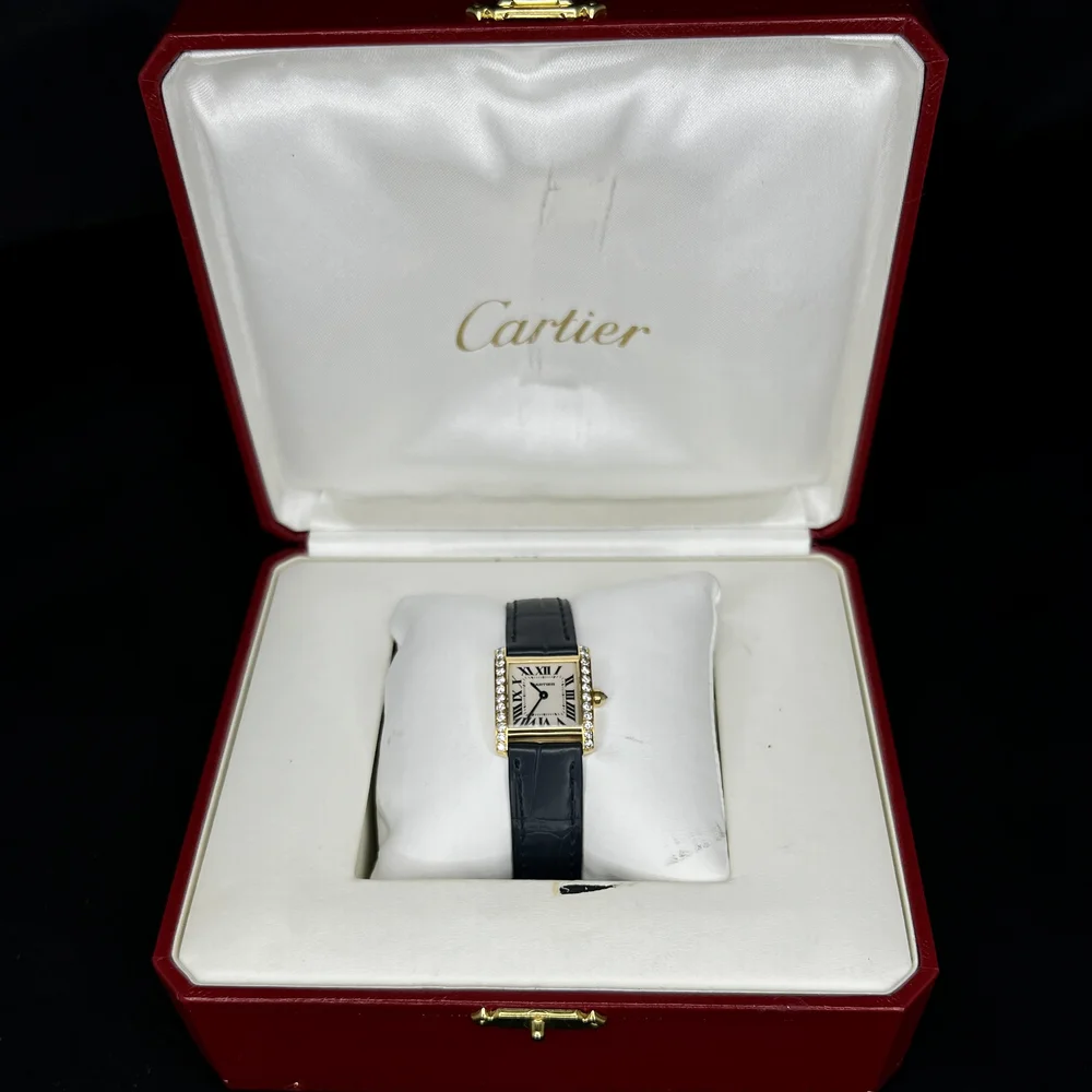 Cartier Tank Francaise 18k YG Diamond Bezel Quartz Ladies Watch