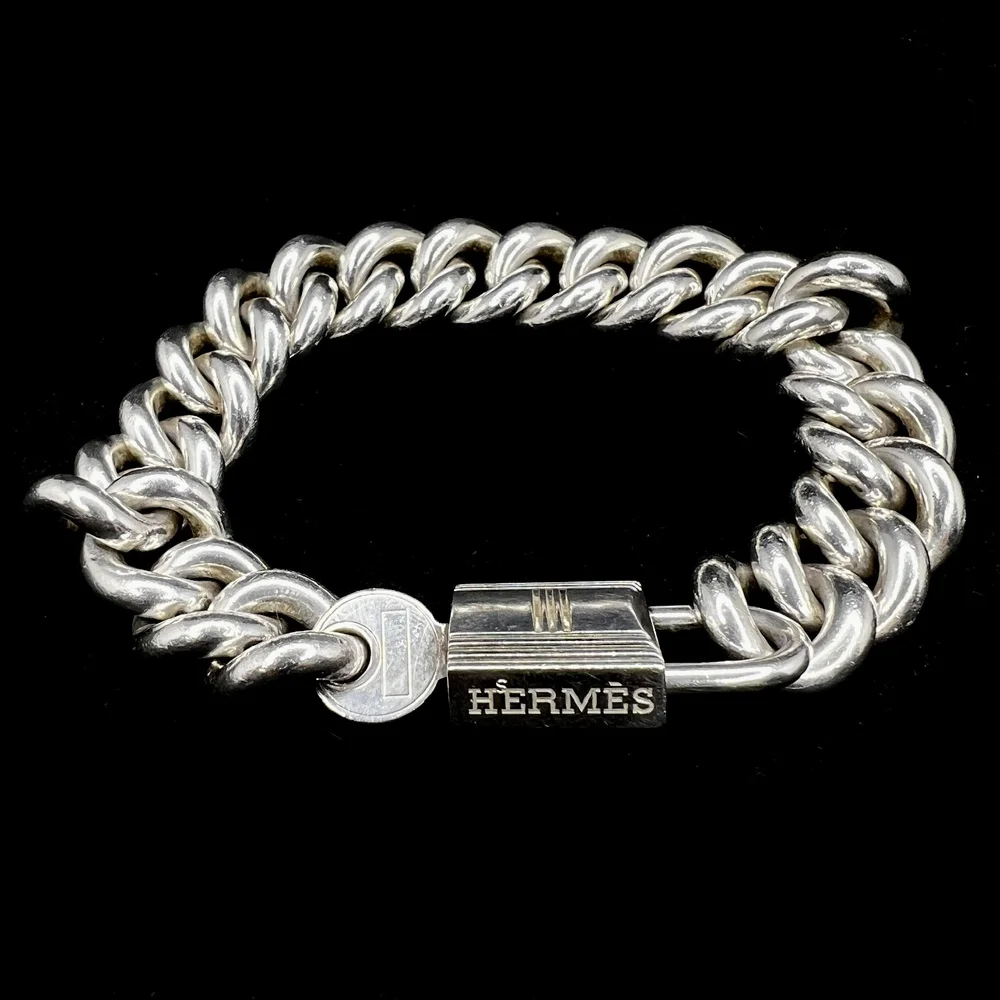 Rare Vintage HERMES Heavy Sterling Silver Lock Bracelet with