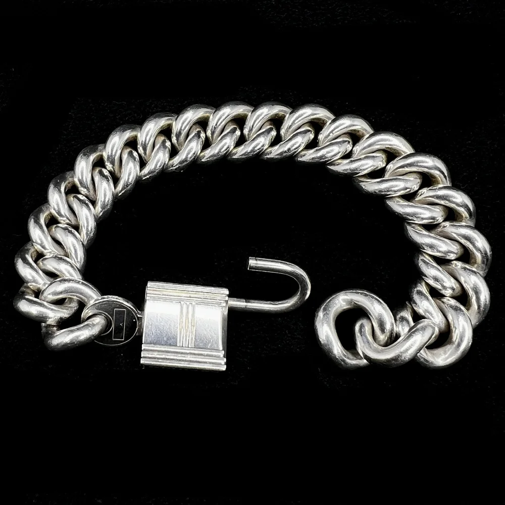 Rare Vintage HERMES Heavy Sterling Silver Lock Bracelet with
