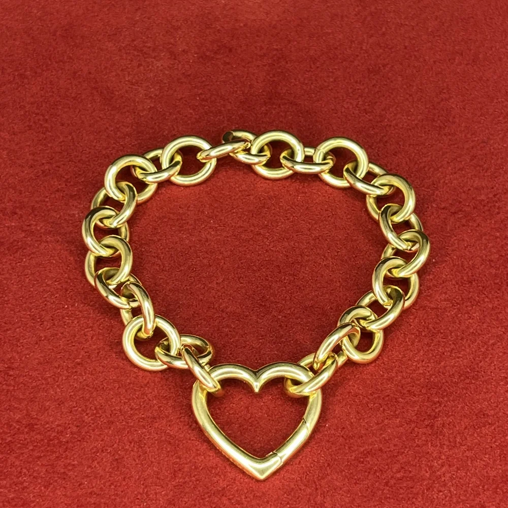 TIFFANY & CO 750 18k YELLOW GOLD HEART ROLO CHAIN BRACELET 7