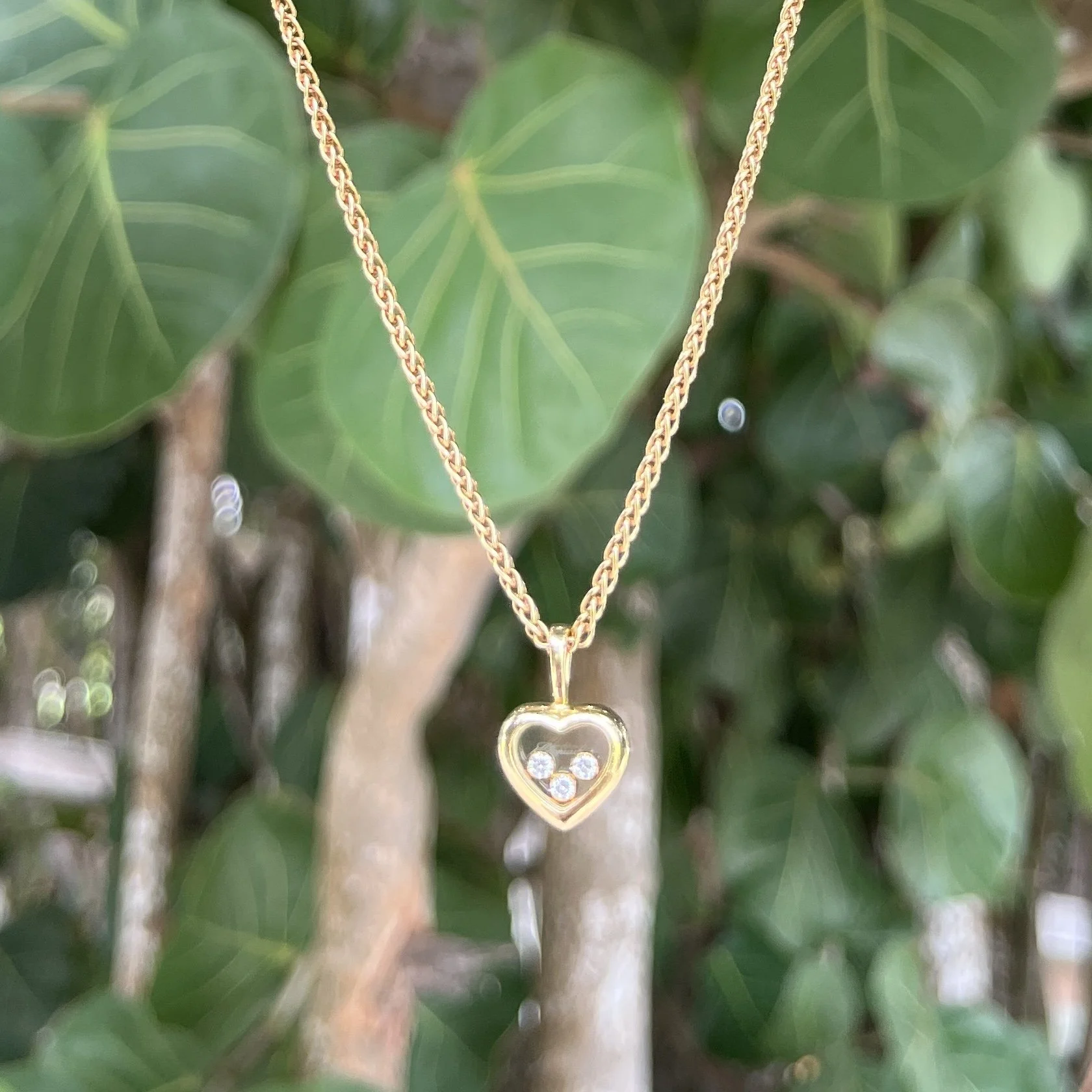 CHOPARD HAPPY 3 DIAMOND HEART PENDANT 18K YELLOW GOLD NECKLACE 16.5''