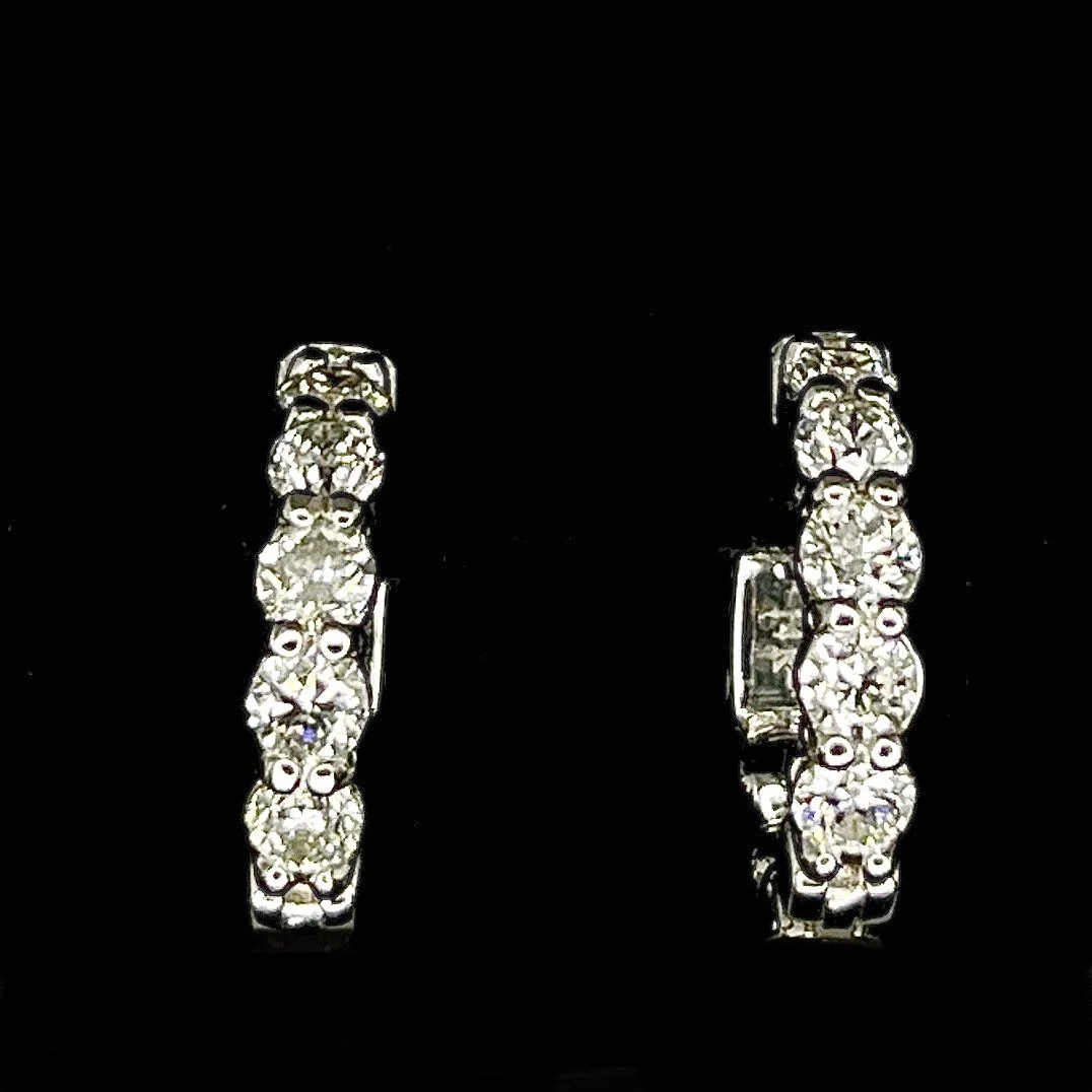 2.0CTW ROUND DIAMOND HOOP .20PTS DIAMONDS EARRINGS IN 14K WHITE GOLD