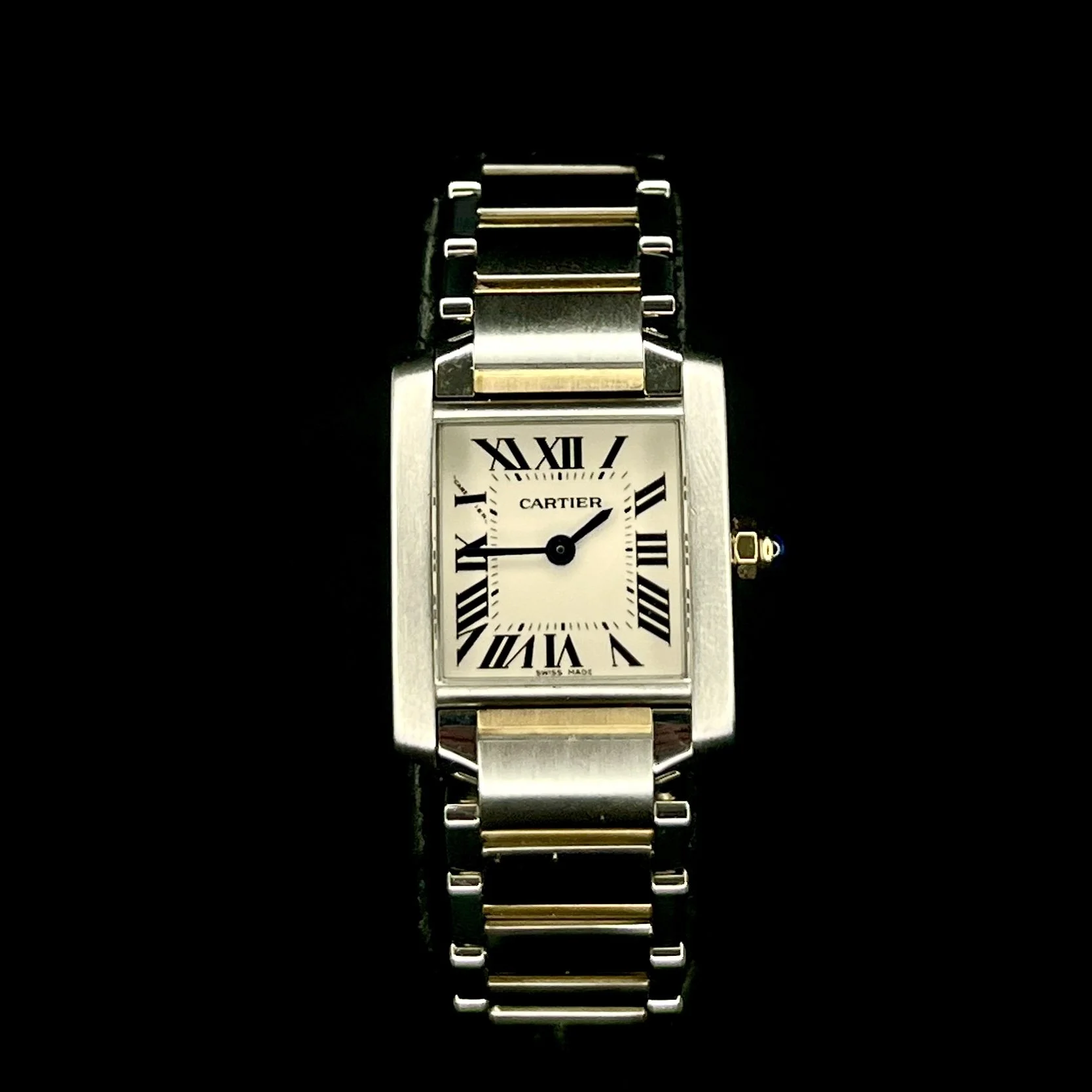 LADIES CARTIER TANK FRANCAISE 2384 STEEL & GOLD WHITE DIAL QUARTZ 20MM BOX