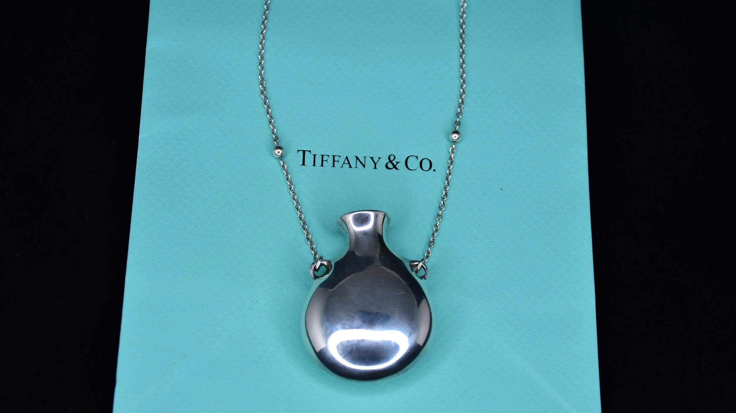 VINTAGE TIFFANY & CO ELSA PERETTI STERLING SILVER SCENT BOTTLE PENDANT 28" CHAIN