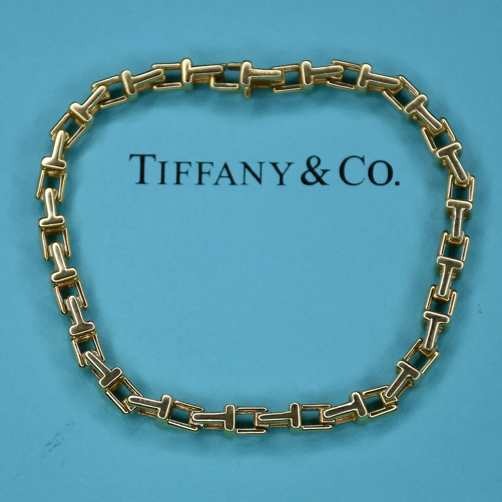 TIFFANY & CO T LINK AU750 ITALY 18K YELLOW GOLD BRACELET 7.5