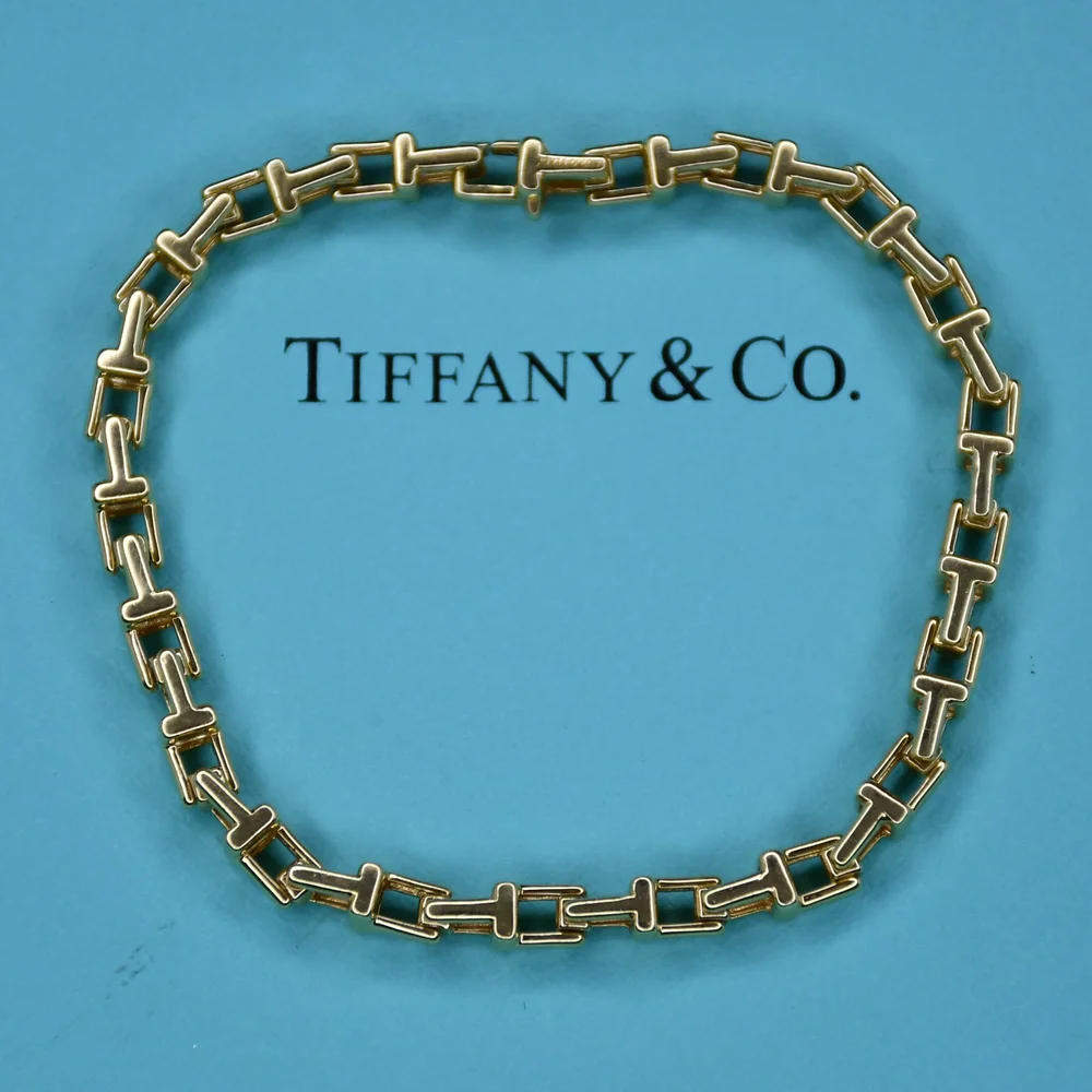 TIFFANY & CO T LINK AU750 ITALY 18K YELLOW GOLD BRACELET 7.5