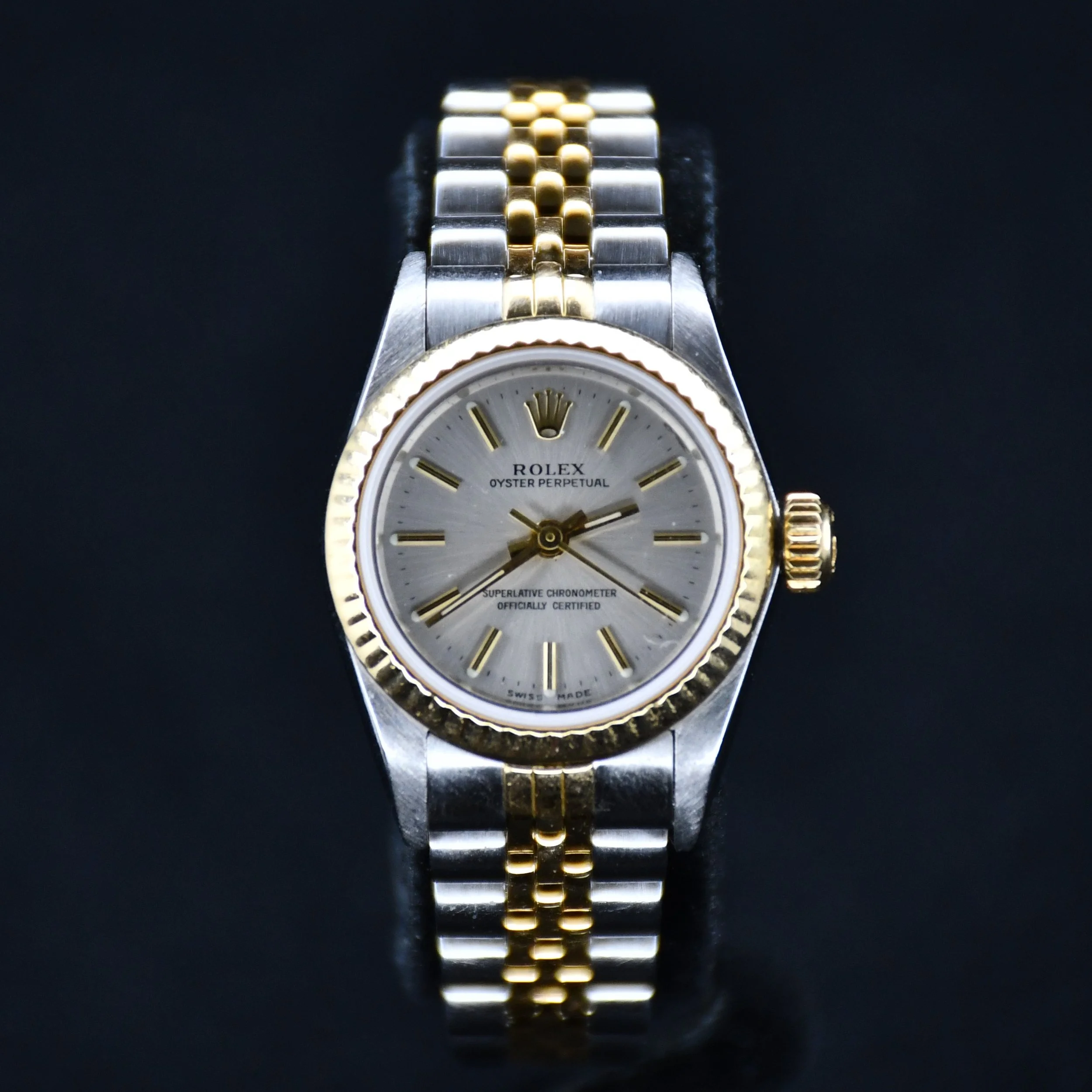 LADIES ROLEX OYSTER PERPETUAL 69173 STEEL & GOLD JUBILEE SILVER DIAL 26MM 1985