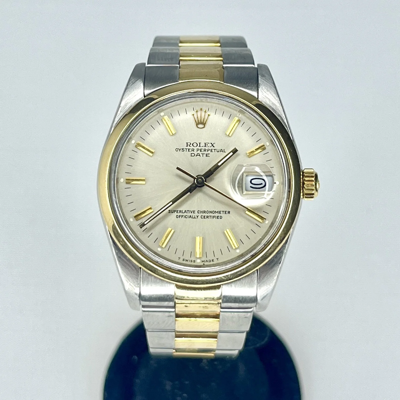 ROLEX DATE 15003 STEEL & GOLD OYSTER BRACELET SILVER DIAL AUTO 34MM 1988