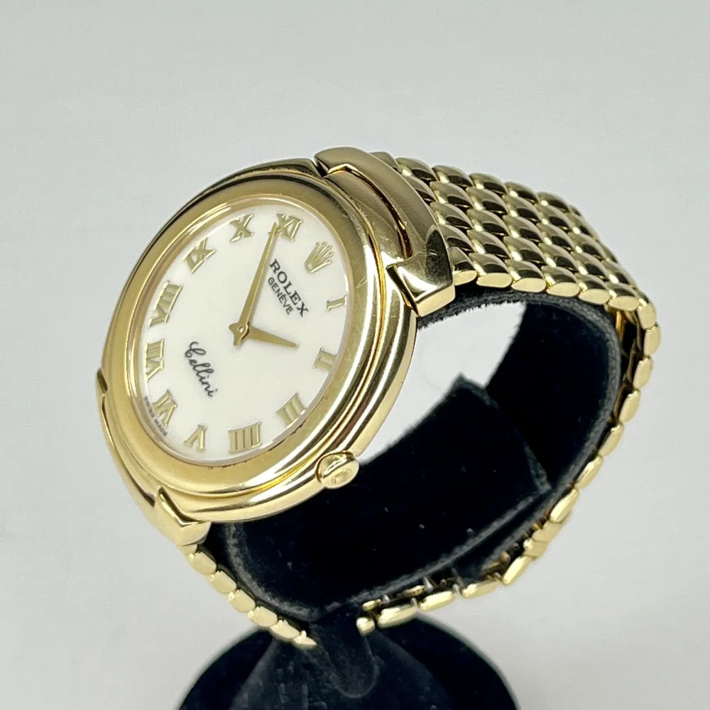 ROLEX GENEVE CELLINI 6623/8 18K YELLOW GOLD QUARTZ WATCH WHITE