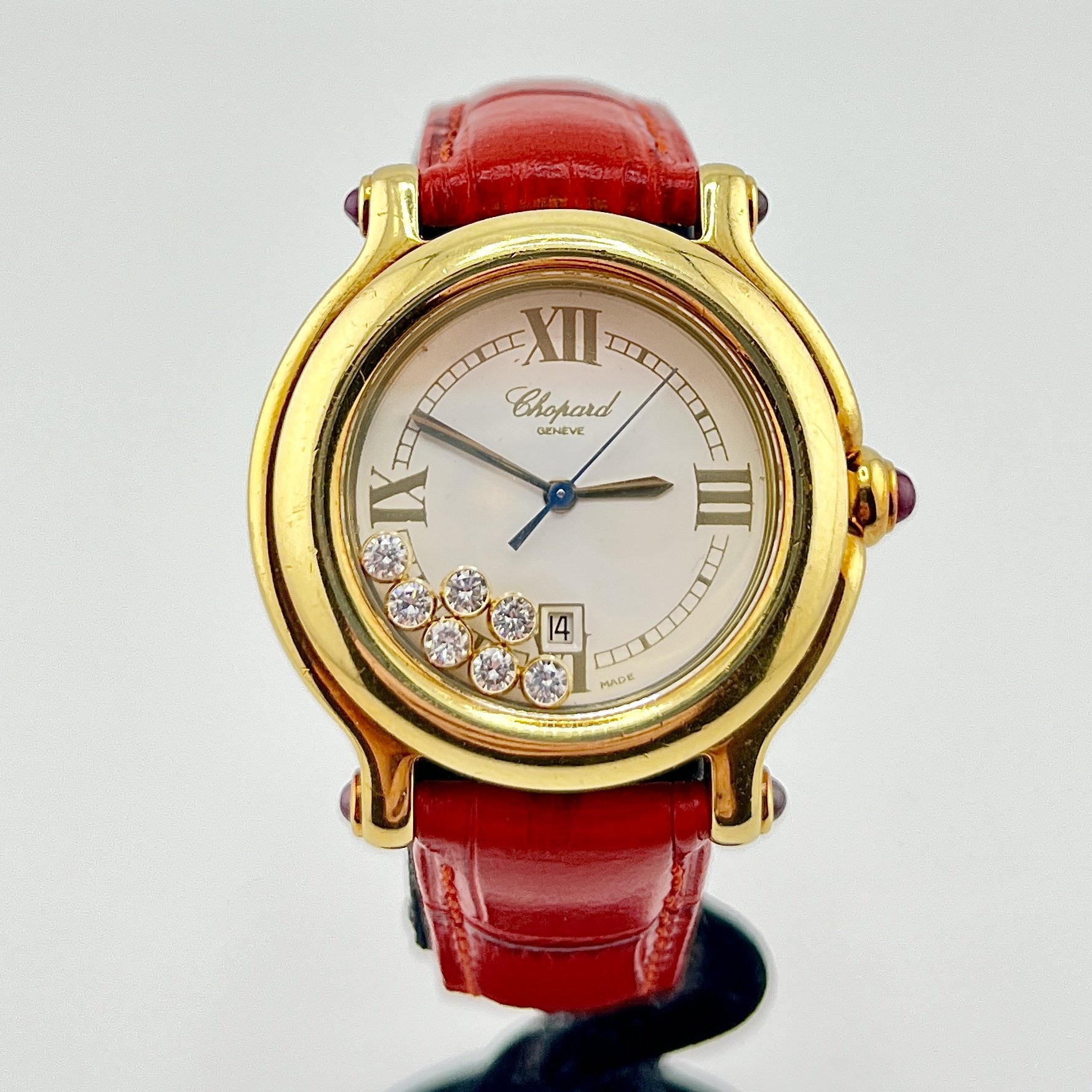 LADIES CHOPARD HAPPY SPORT 7P DIAMONDS 27/6144-21 18K YELLOW GOLD QUARTZ 33MM