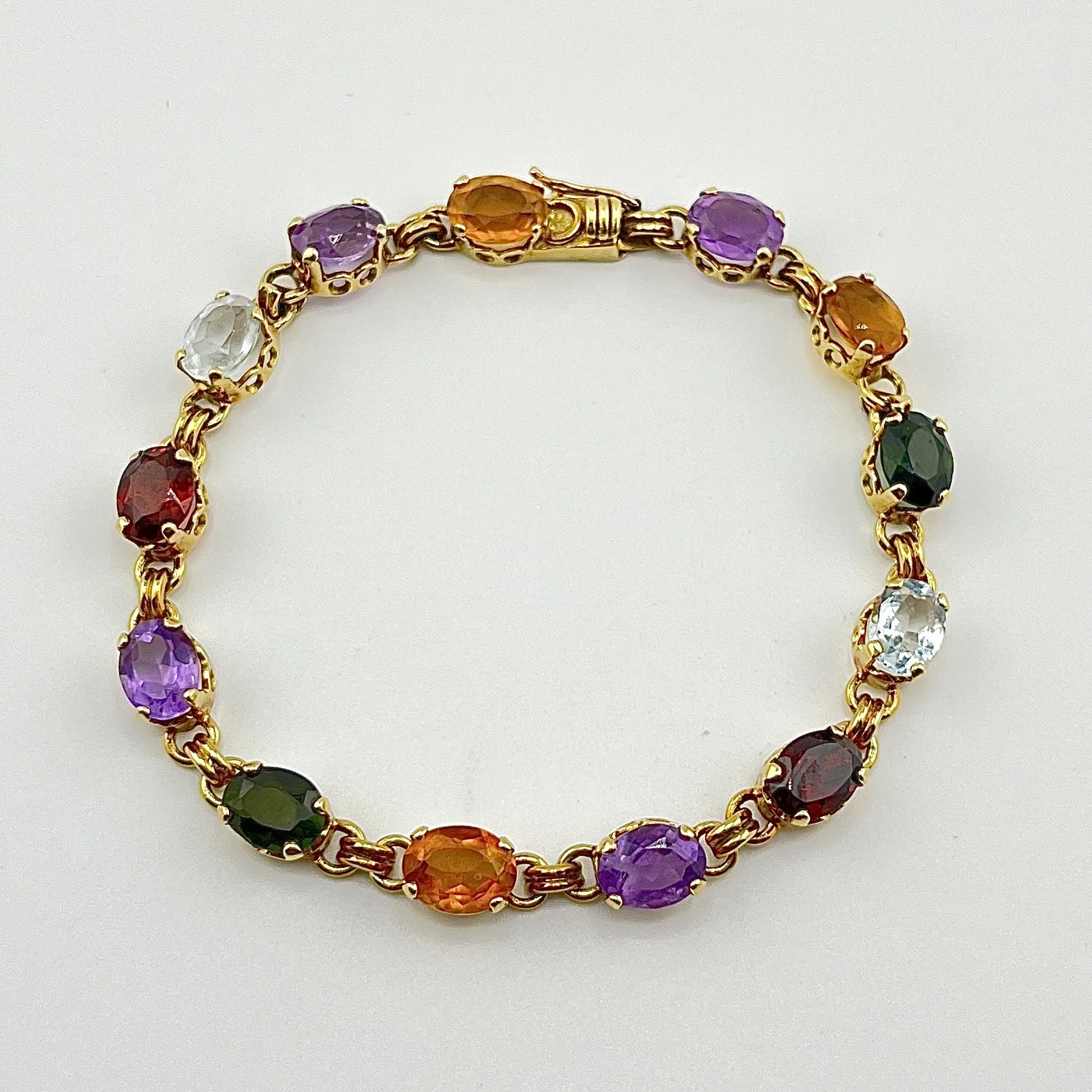 AMETHYST / CITRINE / TOURMALINE / GARNET / AQUAMARINE 18K YG GOLD BRACELET 7.5"
