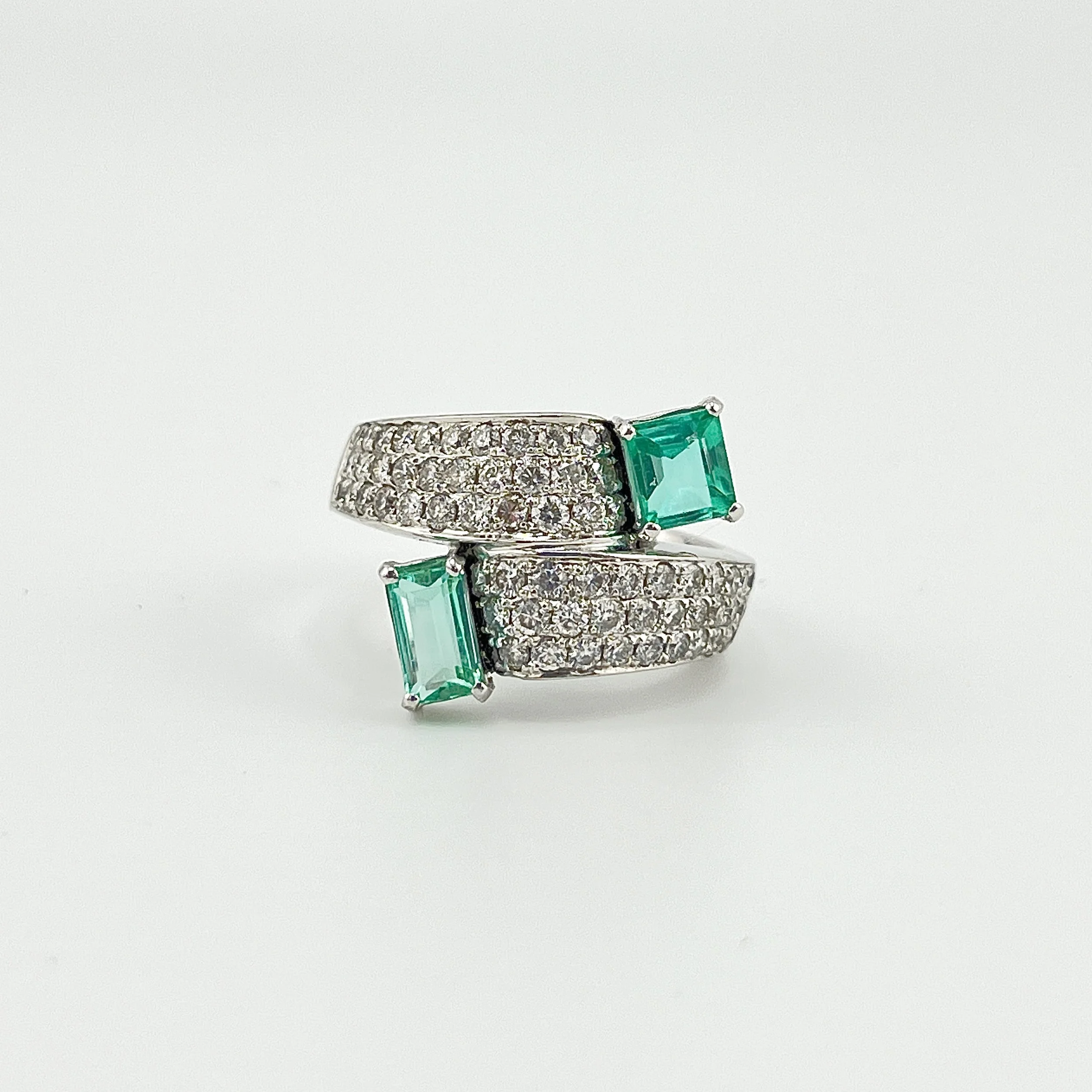 1.8CTW VS1 F ROUND DIAMOND & 1.3CTW EMERALD RING 18K WHITE GOLD SZ 7