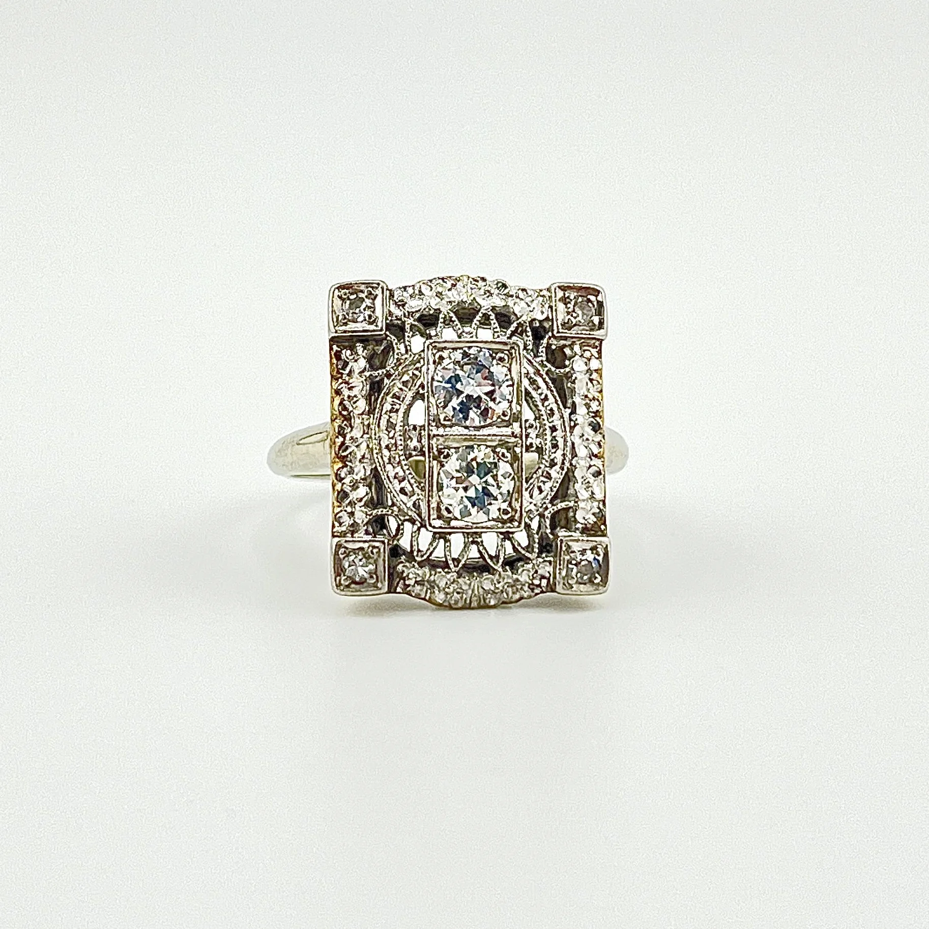 VICTORIAN REVIVAL 0.50CTW SI2 J-K ROUND DIAMOND RING 14K WHITE GOLD / YG SZ 6.5