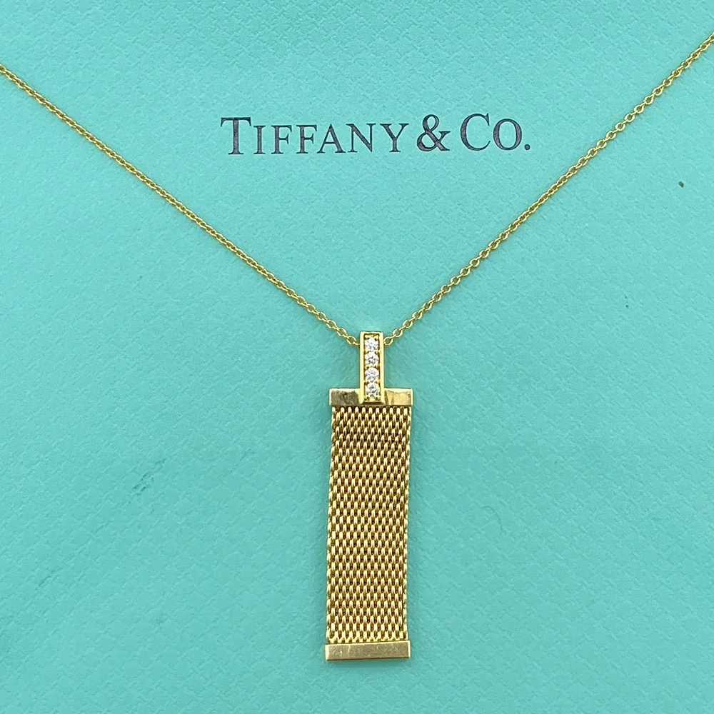 TIFFANY & CO SOMERSET 18K YELLOW GOLD 9MM MESH DIAMOND PENDANT