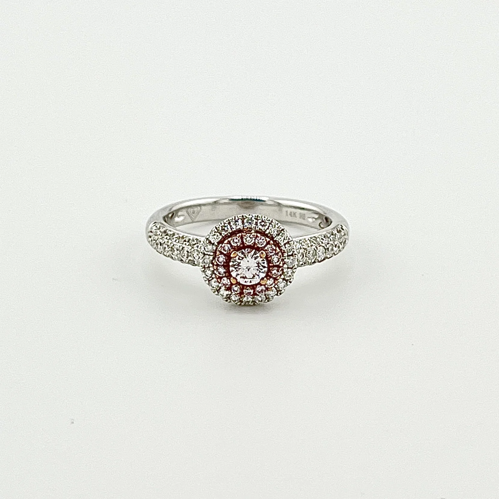 1.03CTW SI1 F-G ROUND DIAMOND RING 14K WHITE GOLD / ROSE GOLD SZ 7.25