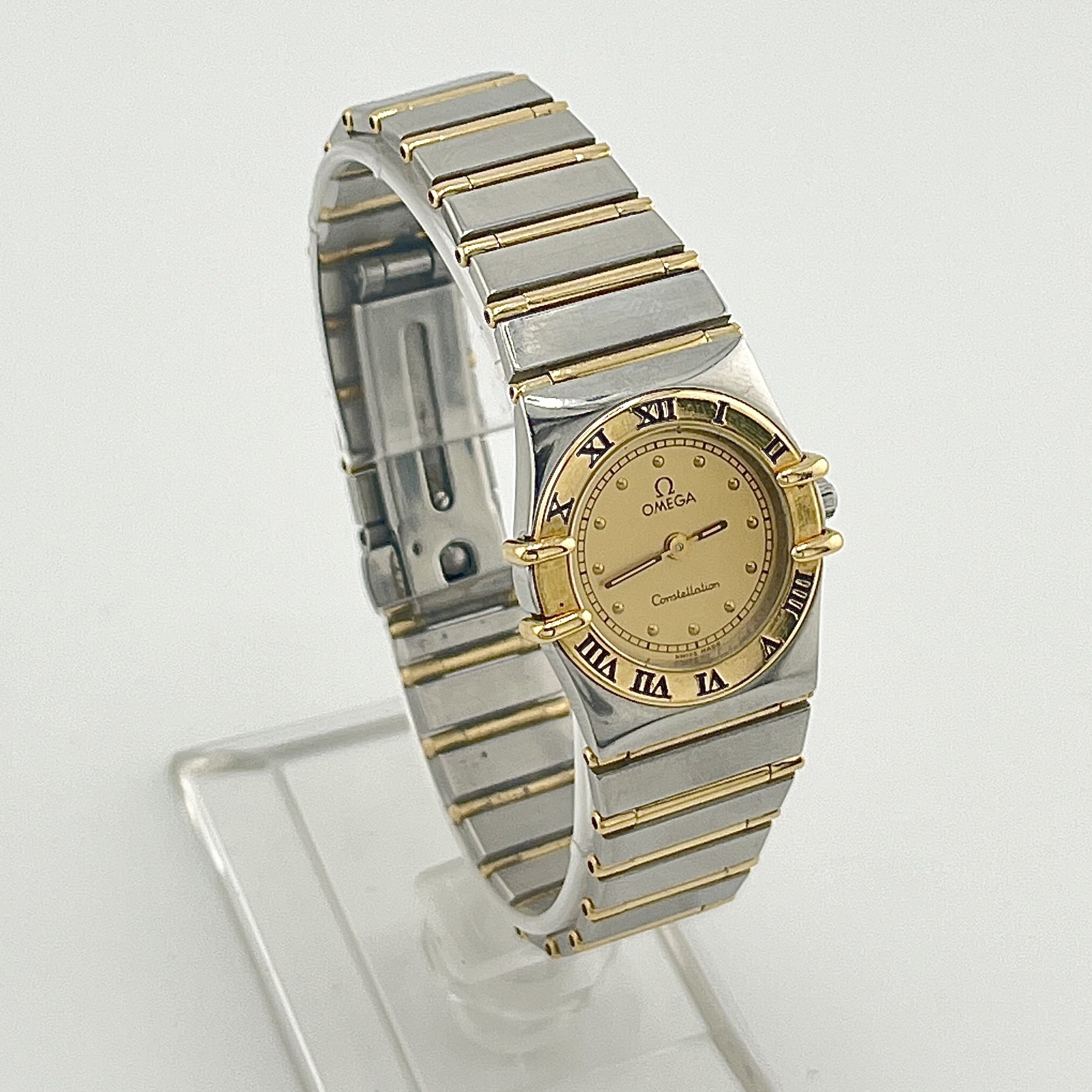 LADIES OMEGA CONSTELLATION STEEL & GOLD QUARTZ GOLD DIAL 23MM