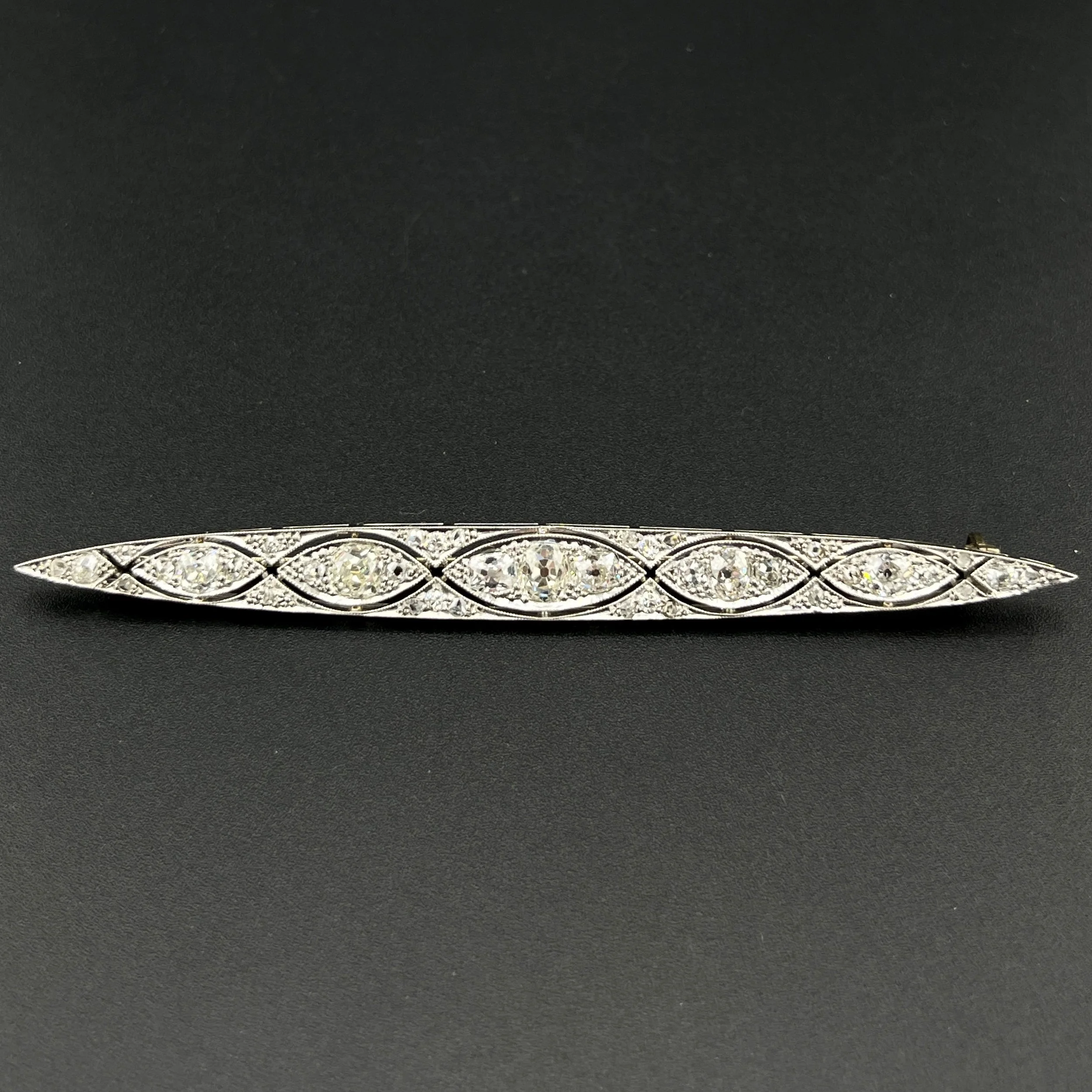 LARGE EDWARDIAN 2.5CTW SI1 I-J OLD MINER DIAMOND PIN - PLATINUM - BOX