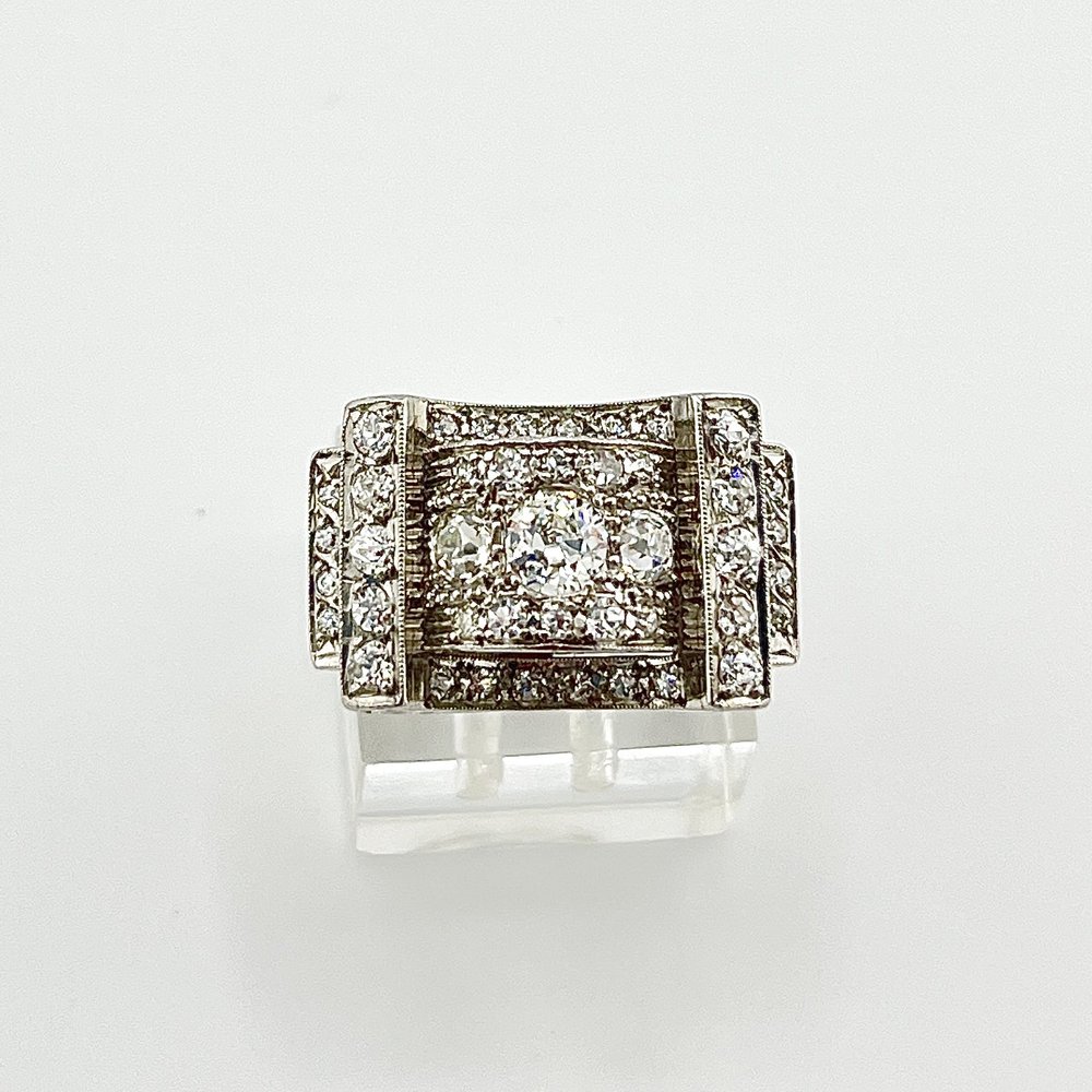 ART DECO RING 2.0CTW DIAMONDS SI1 G-H PLATINUM SZ 7 — LOVEJOY ANTIQUES