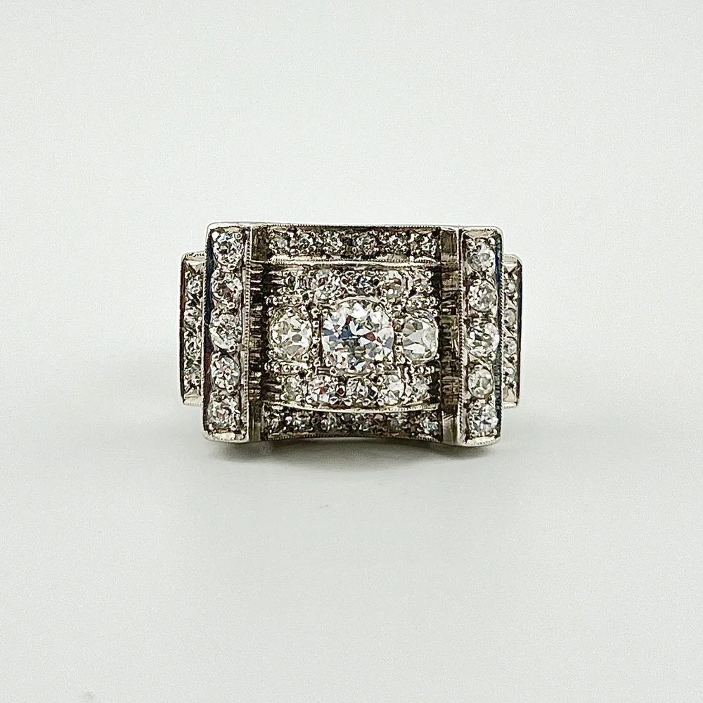 ART DECO RING 2.0CTW DIAMONDS SI1 G-H PLATINUM SZ 7 — LOVEJOY ANTIQUES