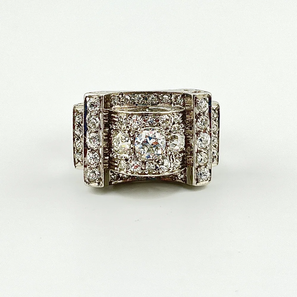 ART DECO RING 2.0CTW DIAMONDS SI1 G-H PLATINUM SZ 7 — LOVEJOY ANTIQUES