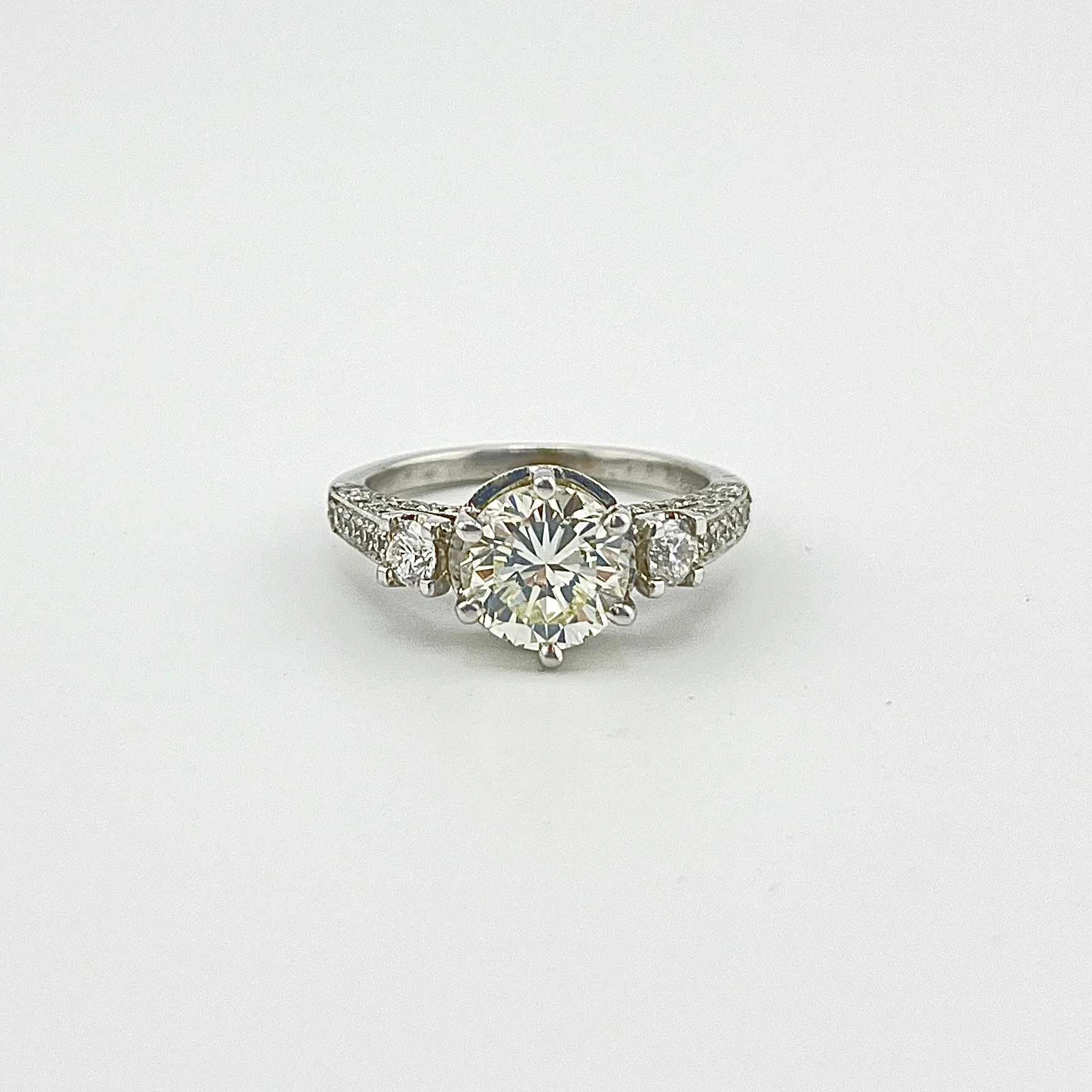 GIA 1.56CT SI1 L ROUND BRILLIANT DIAMOND ENGAGEMENT RING 2.46CTW  18K WG SZ 5.75