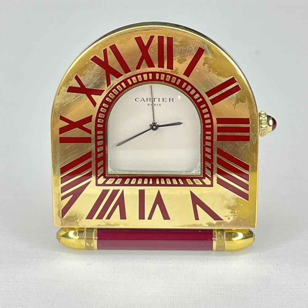 VINTAGE CARTIER PARIS QUARTZ GOLD PLATED FOLDING TRAVEL ALARM