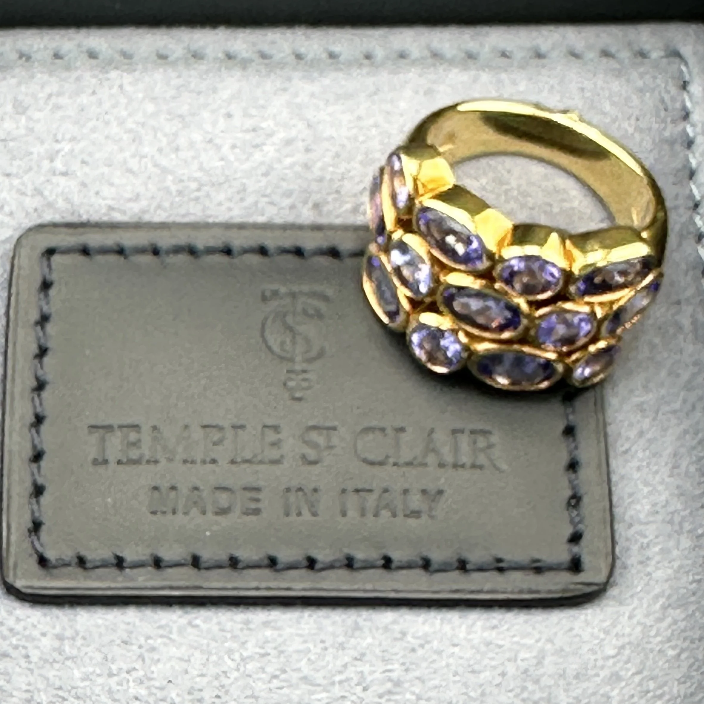 TEMPLE ST CLAIR 5CTW OVAL & ROUND TANZANITE RING - 18K YG - SZ 6.5 - BOX