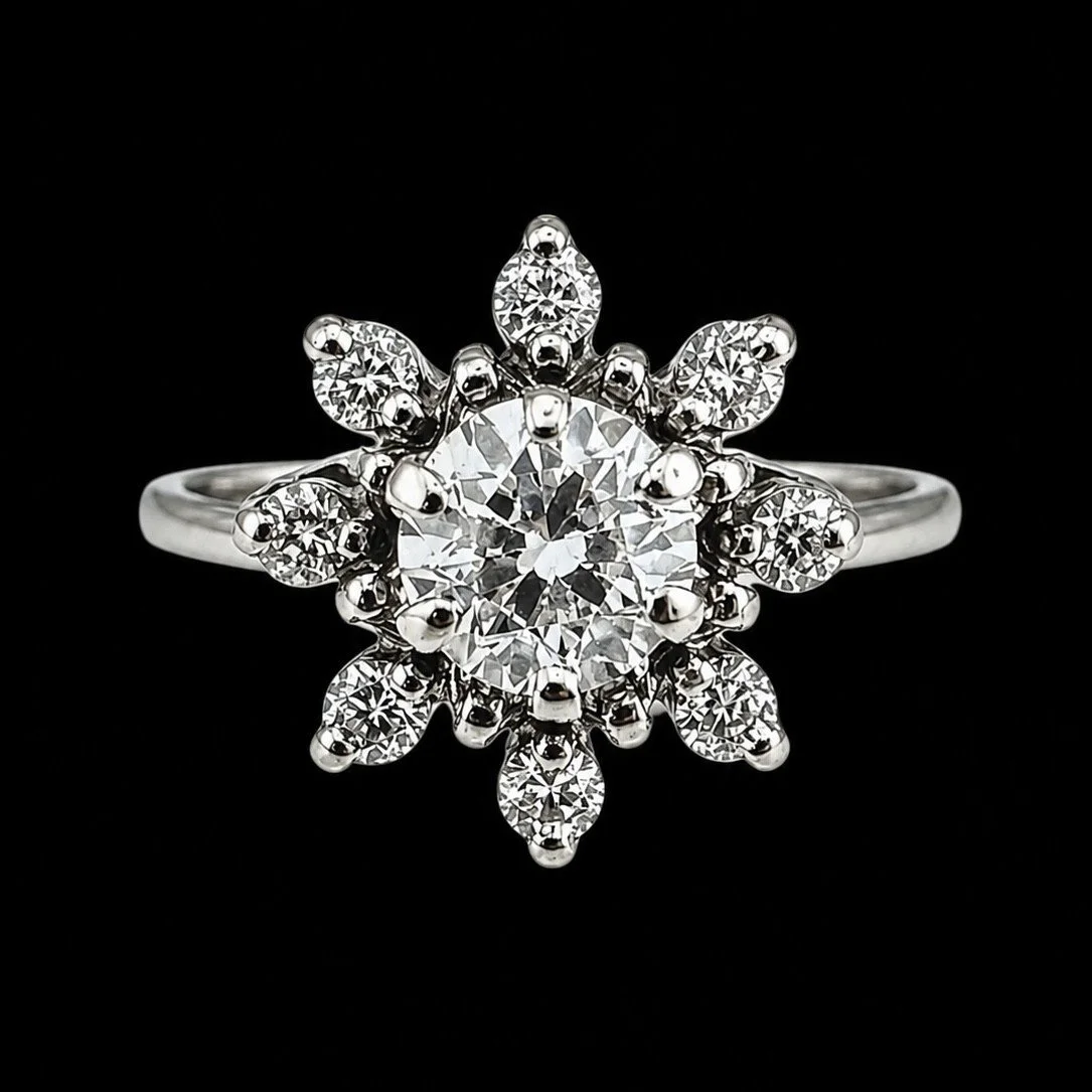 Vintage Floral Diamond Cluster Cocktail Ring