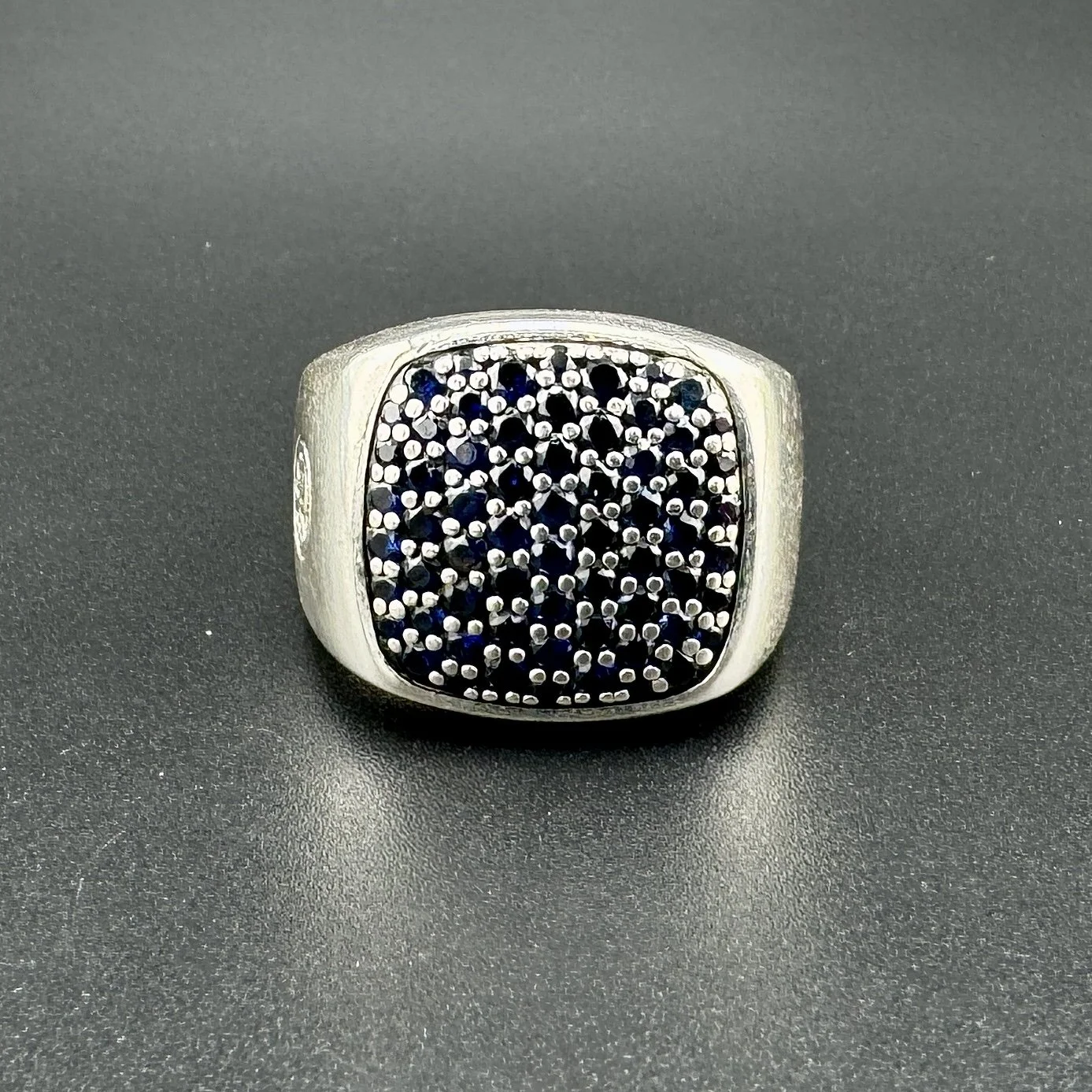 DAVID YURMAN PAVE BLUE SAPPHIRE SIGNET RING 925 STERLING SILVER SZ 10.25 POUCH