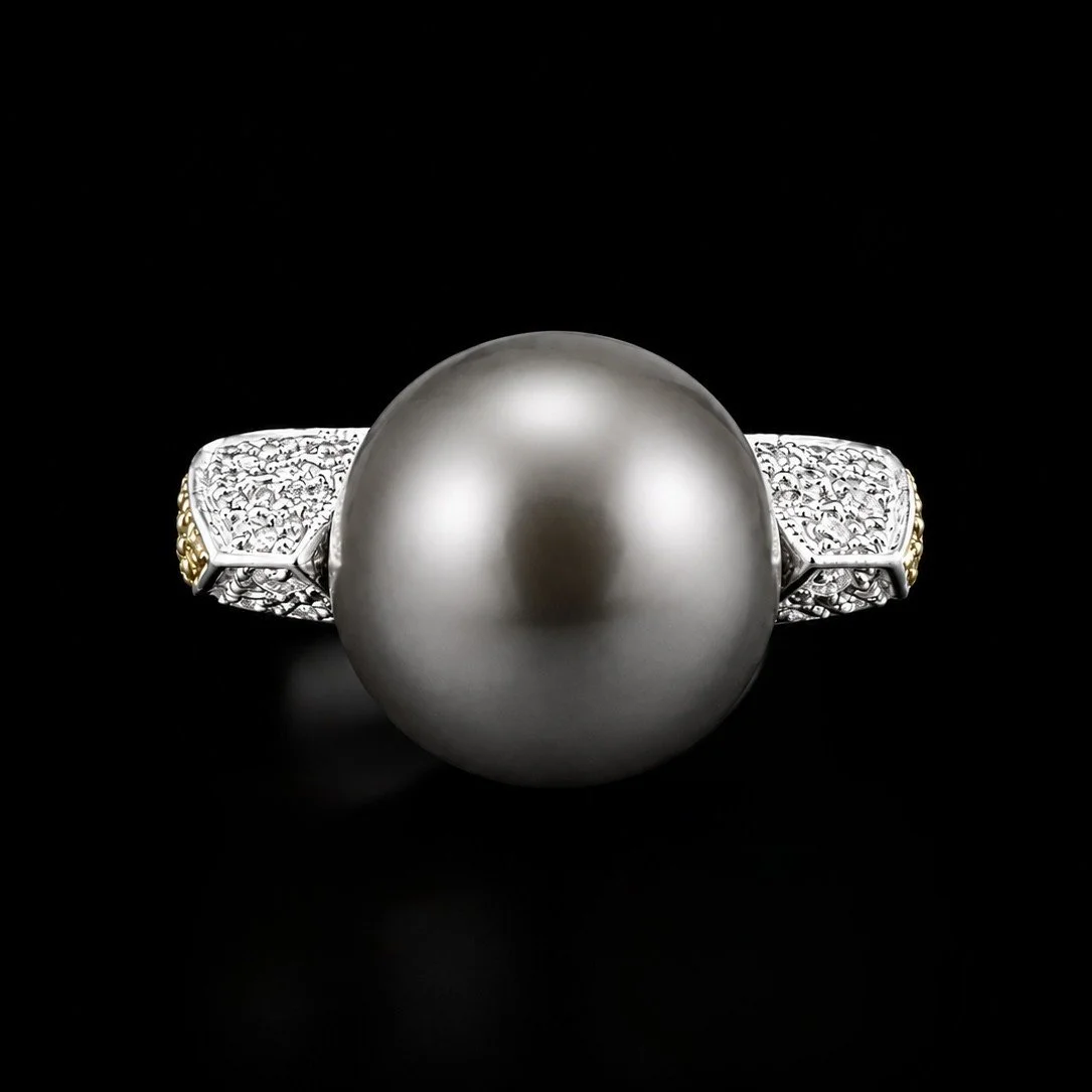 PLATINUM GRAY PEARL DIAMOND MODERN RING