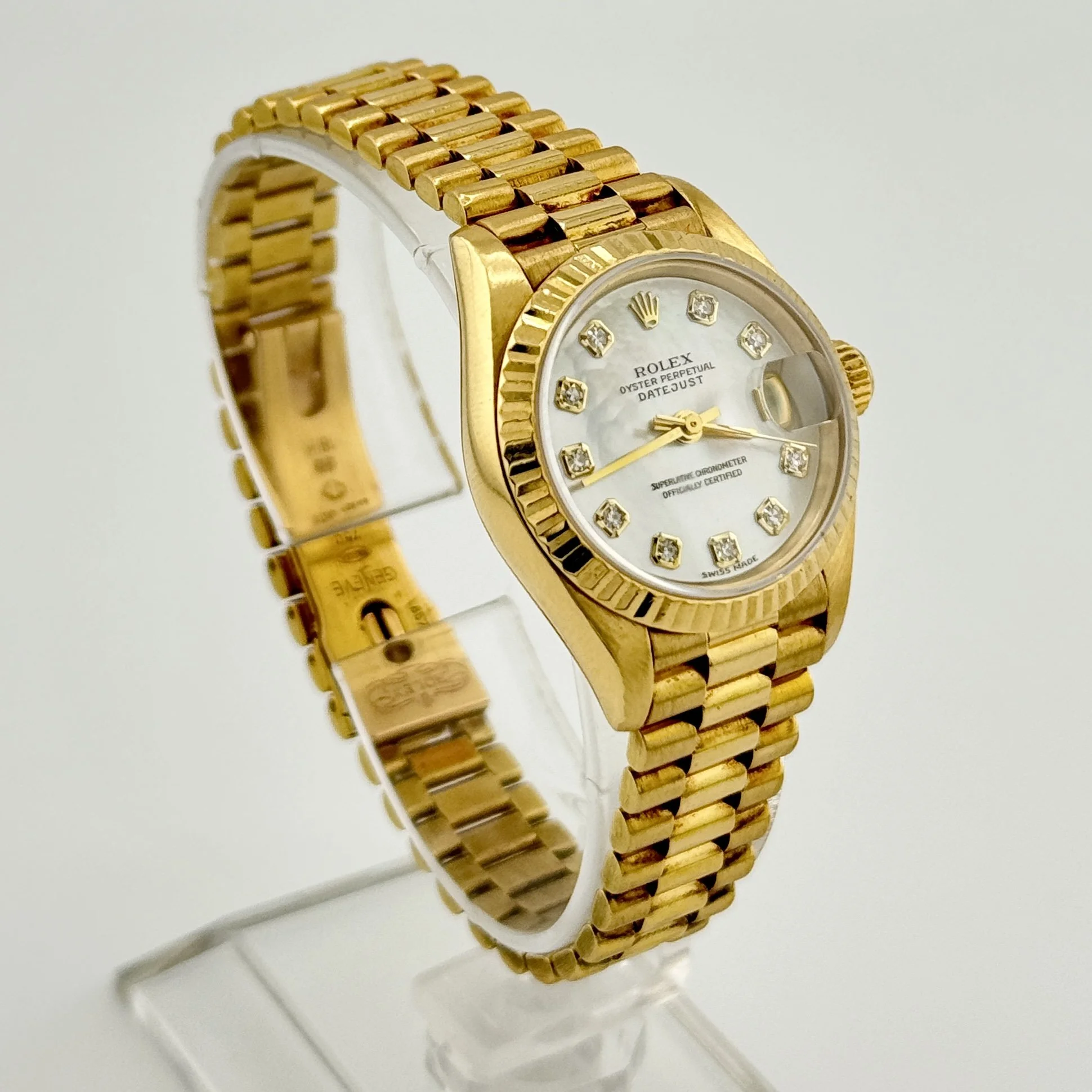LADIES ROLEX PRESIDENT DATEJUST 69178 18K YG MOP DIAMOND DIAL 26MM B+P 1996