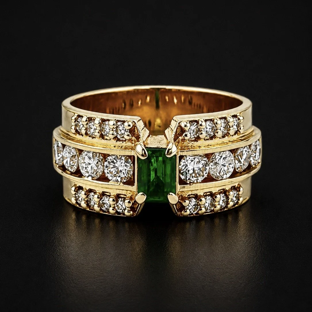Vintage Emerald and Diamond Cocktail Ring