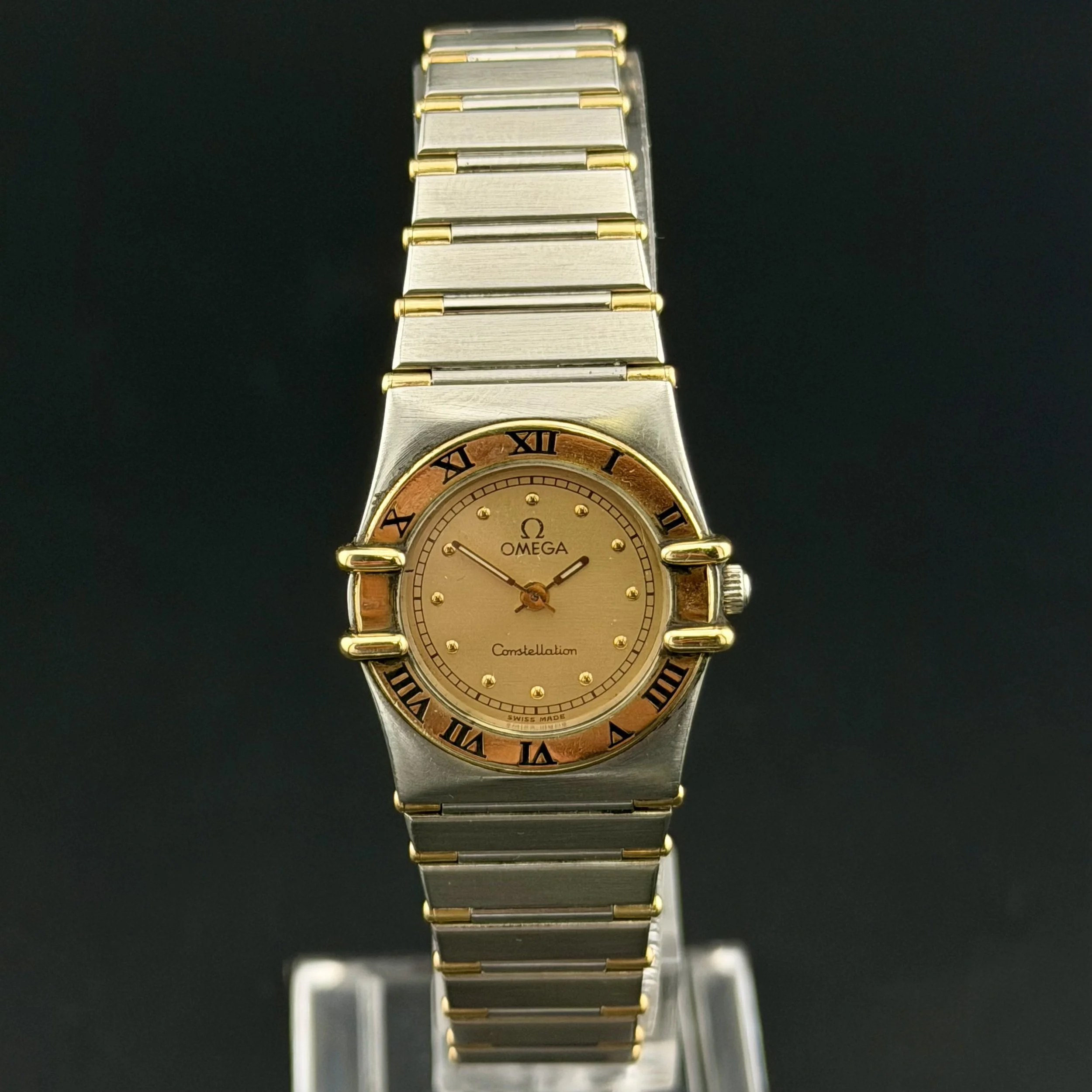 LADIES OMEGA CONSTELLATION HALF BAR 18K GOLD STEEL 22MM Quartz