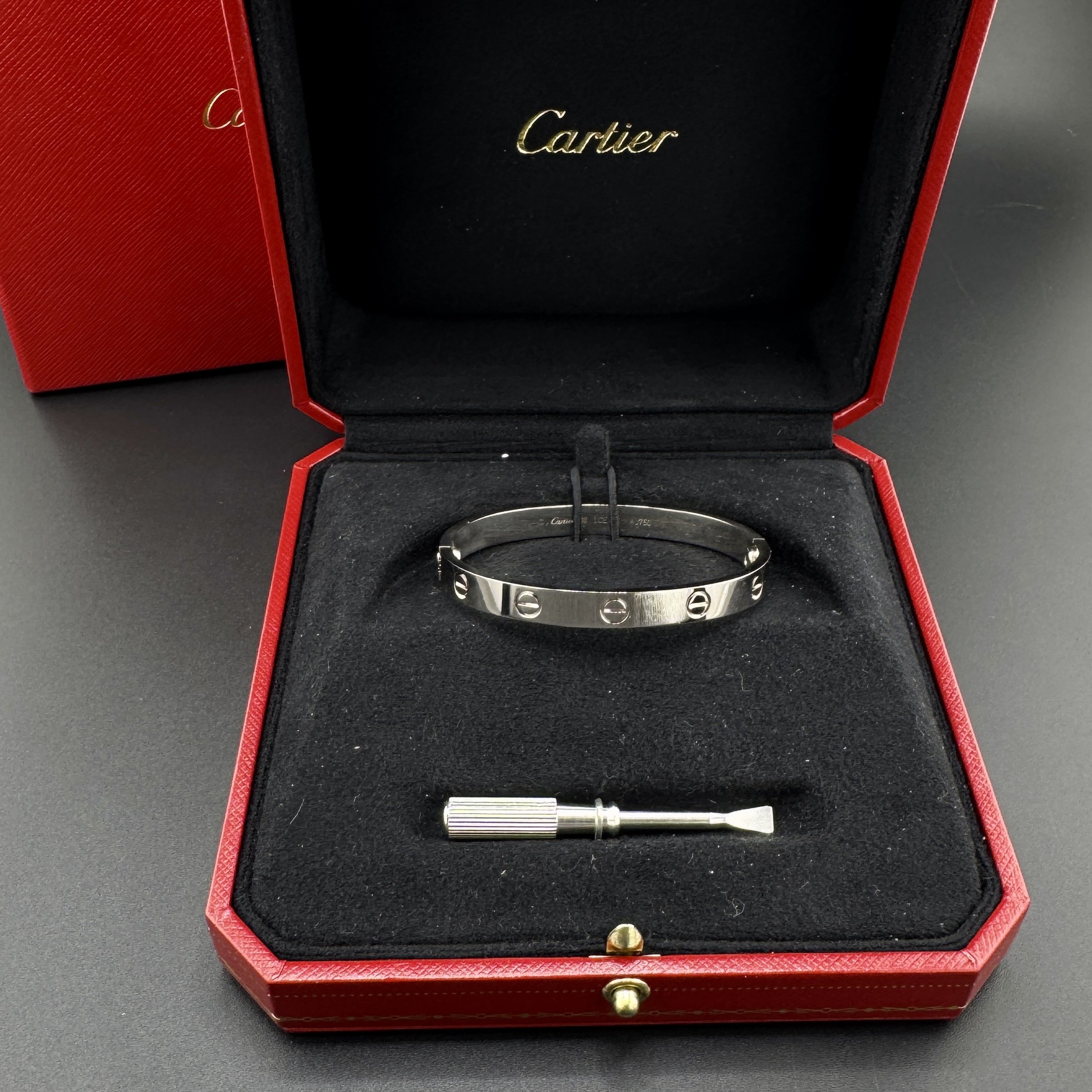 CARTIER LOVE BRACELET - 18K WHITE GOLD - SIZE 16 - BOX & SCREWDRIVER